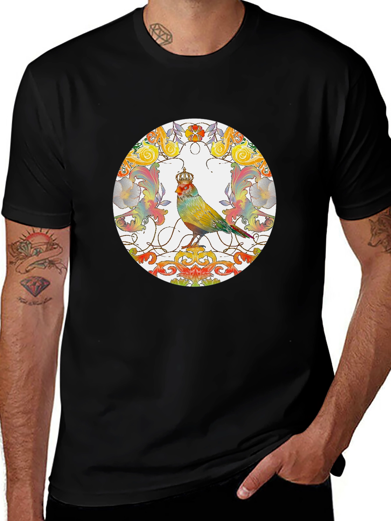 Crowned Bird Graphic Tee - Artistic Style