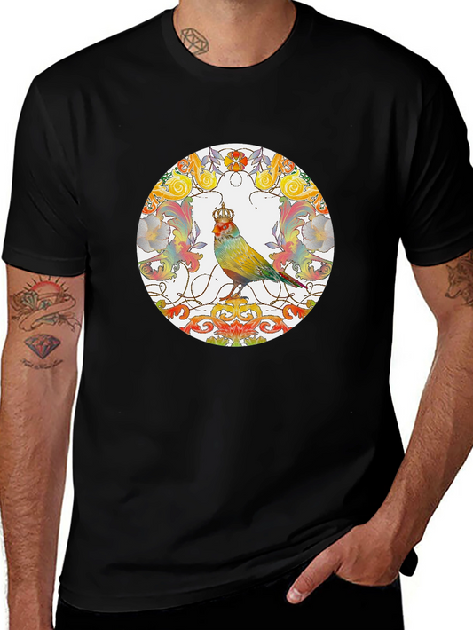 Crowned Bird Graphic Tee - Artistic Style