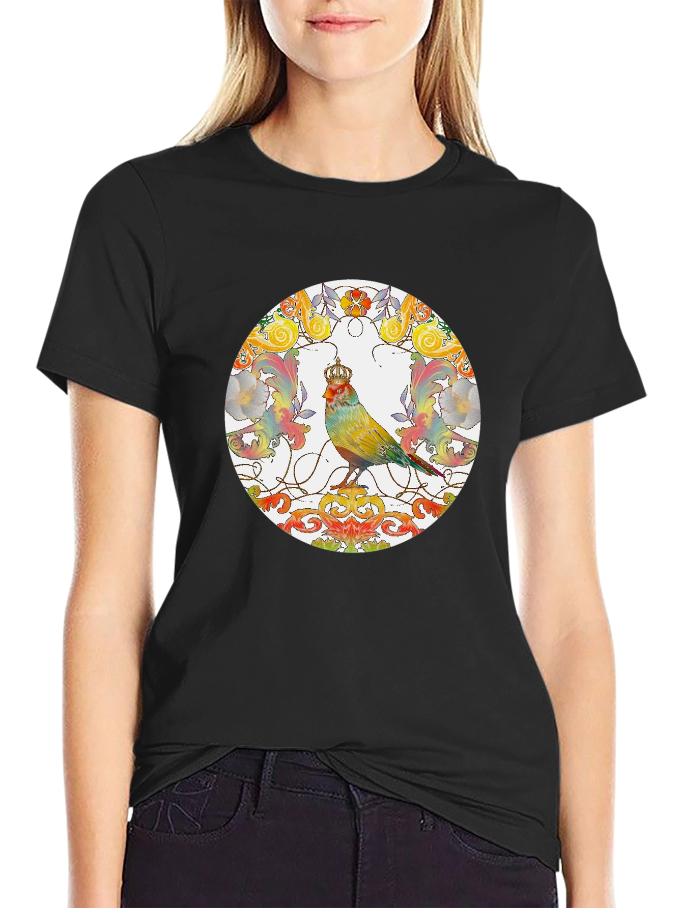 Crowned Bird Graphic Tee - Artistic Style