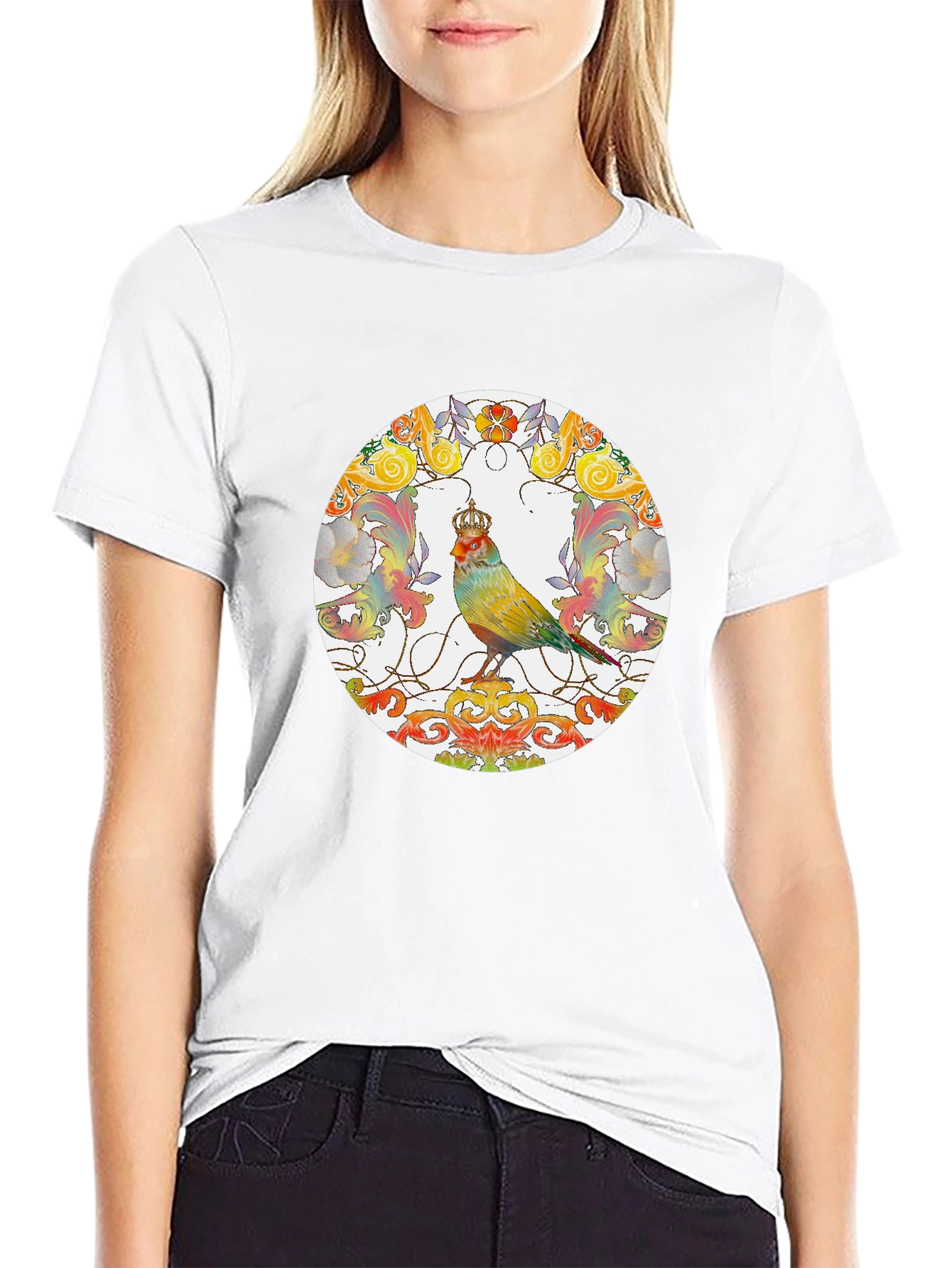 Crowned Bird Graphic Tee - Artistic Style
