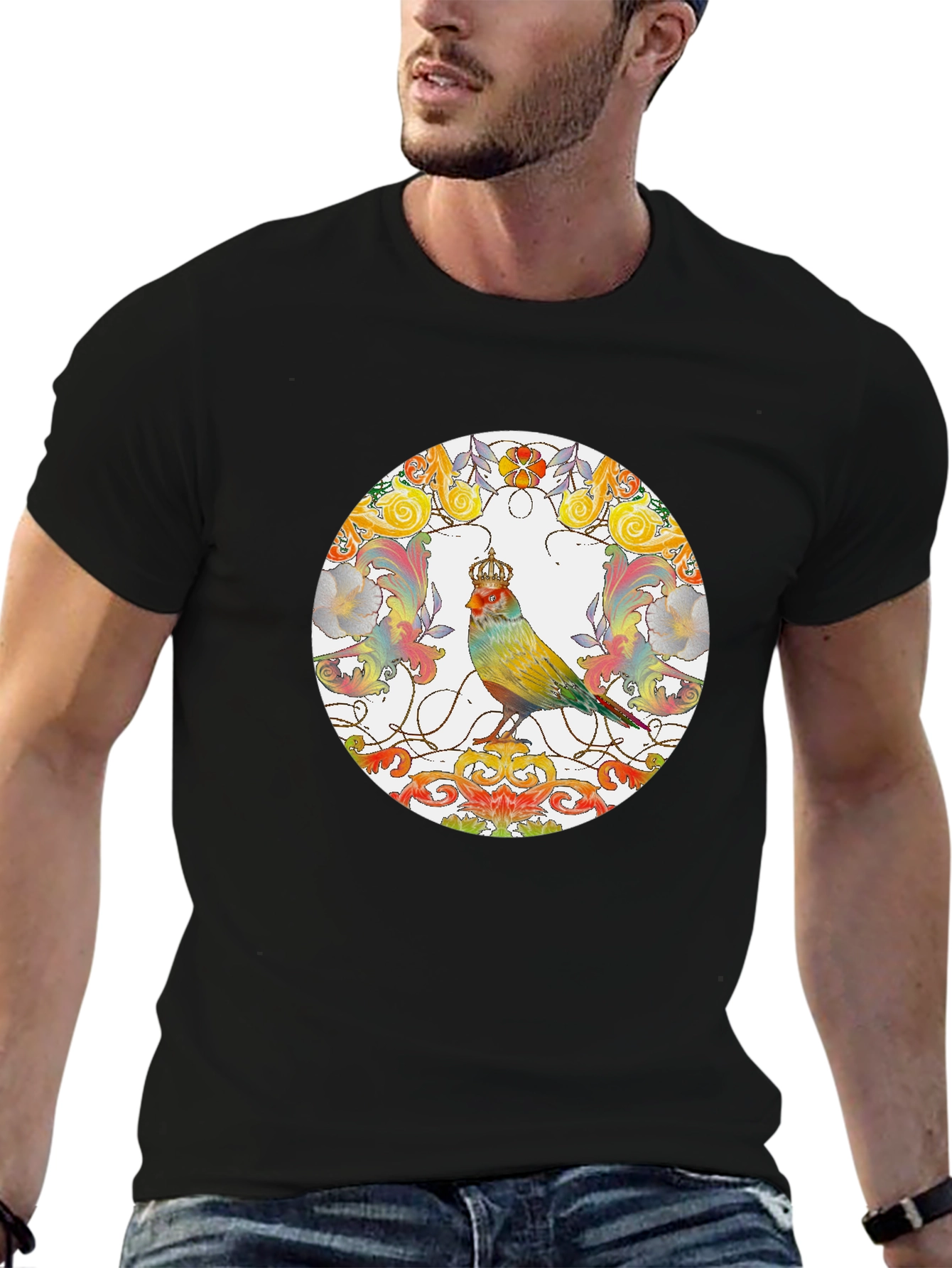 Crowned Bird Graphic Tee - Artistic Style