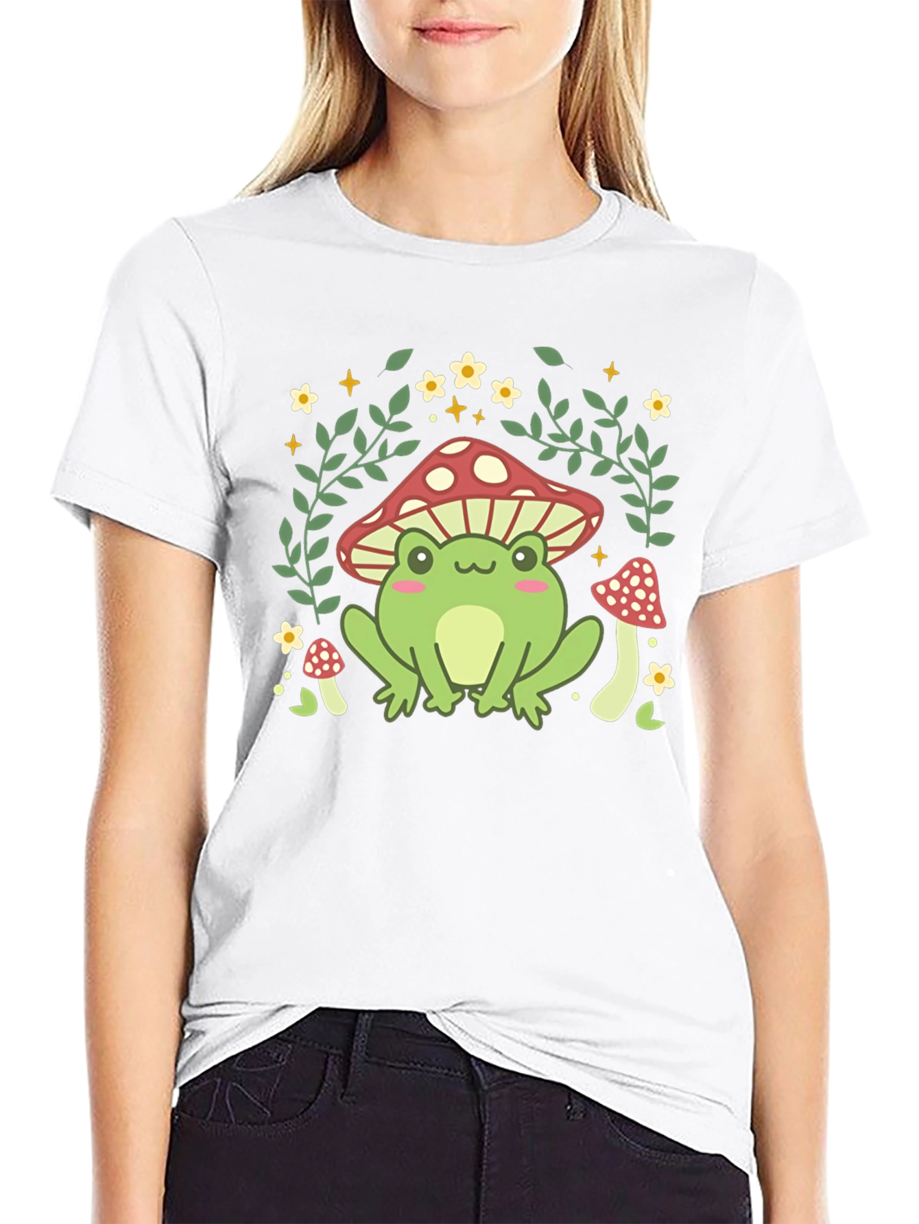 Mushroom Frog Graphic Tee - Cute Nature Design