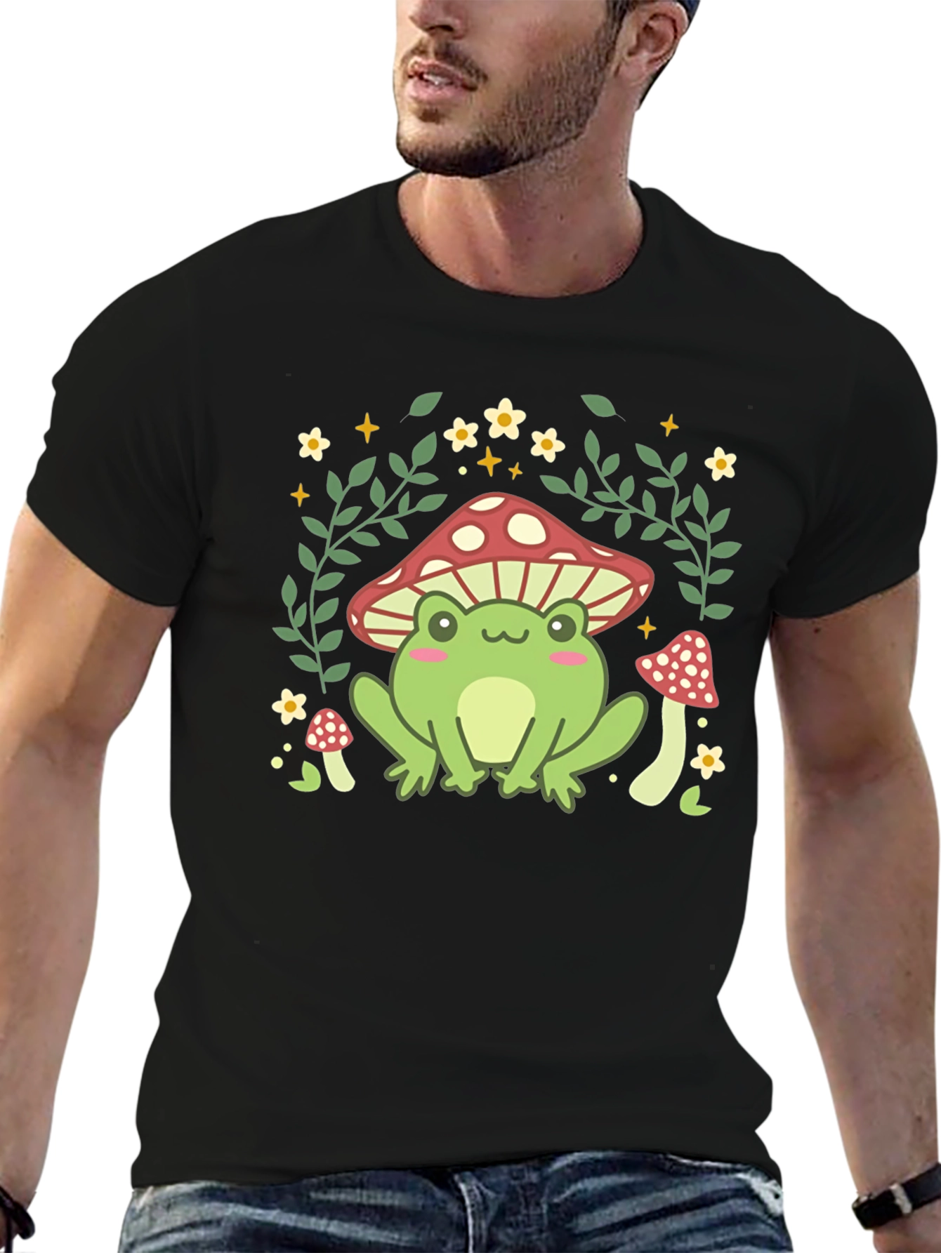 Mushroom Frog Graphic Tee - Cute Nature Design