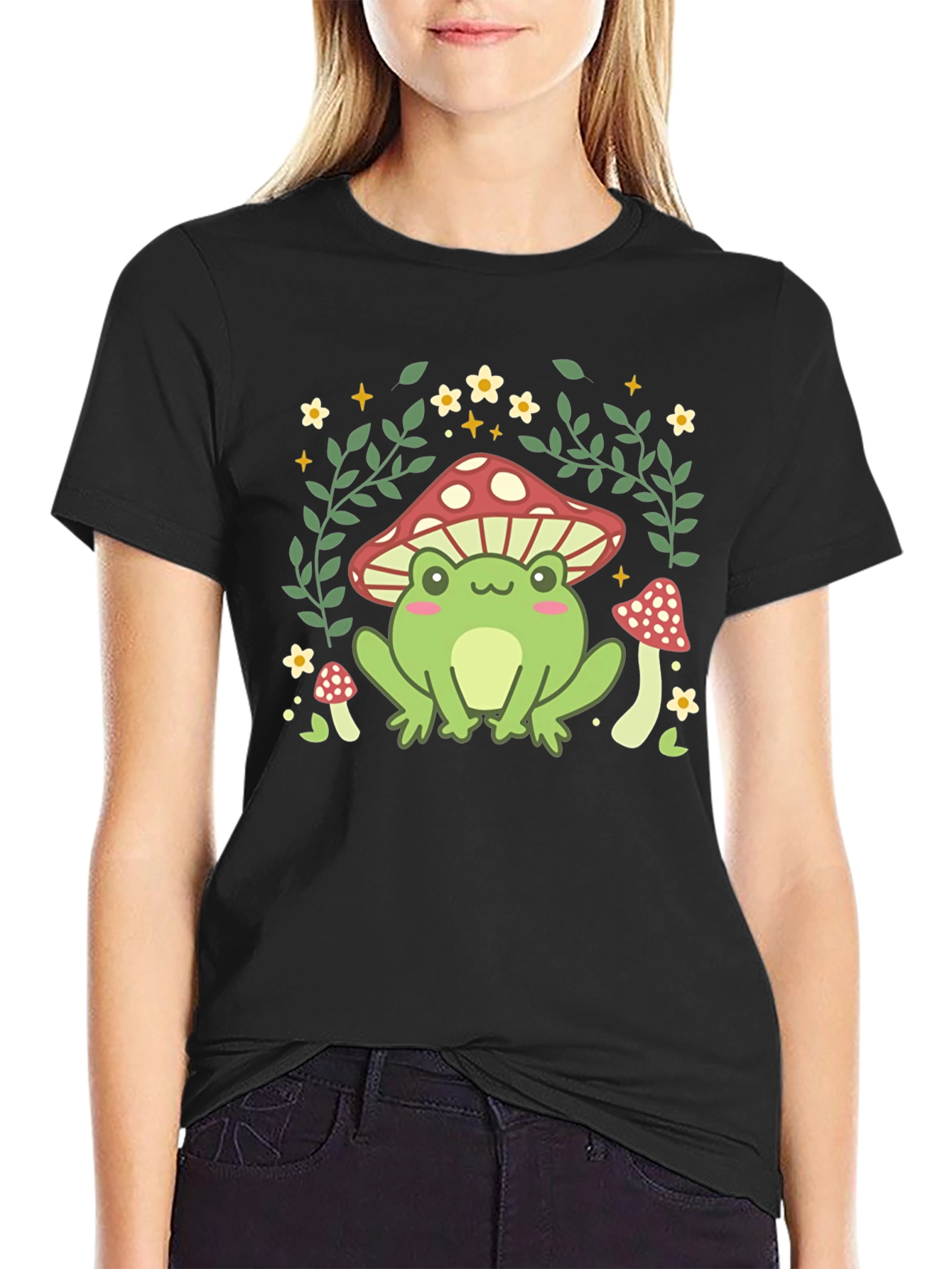 Mushroom Frog Graphic Tee - Cute Nature Design