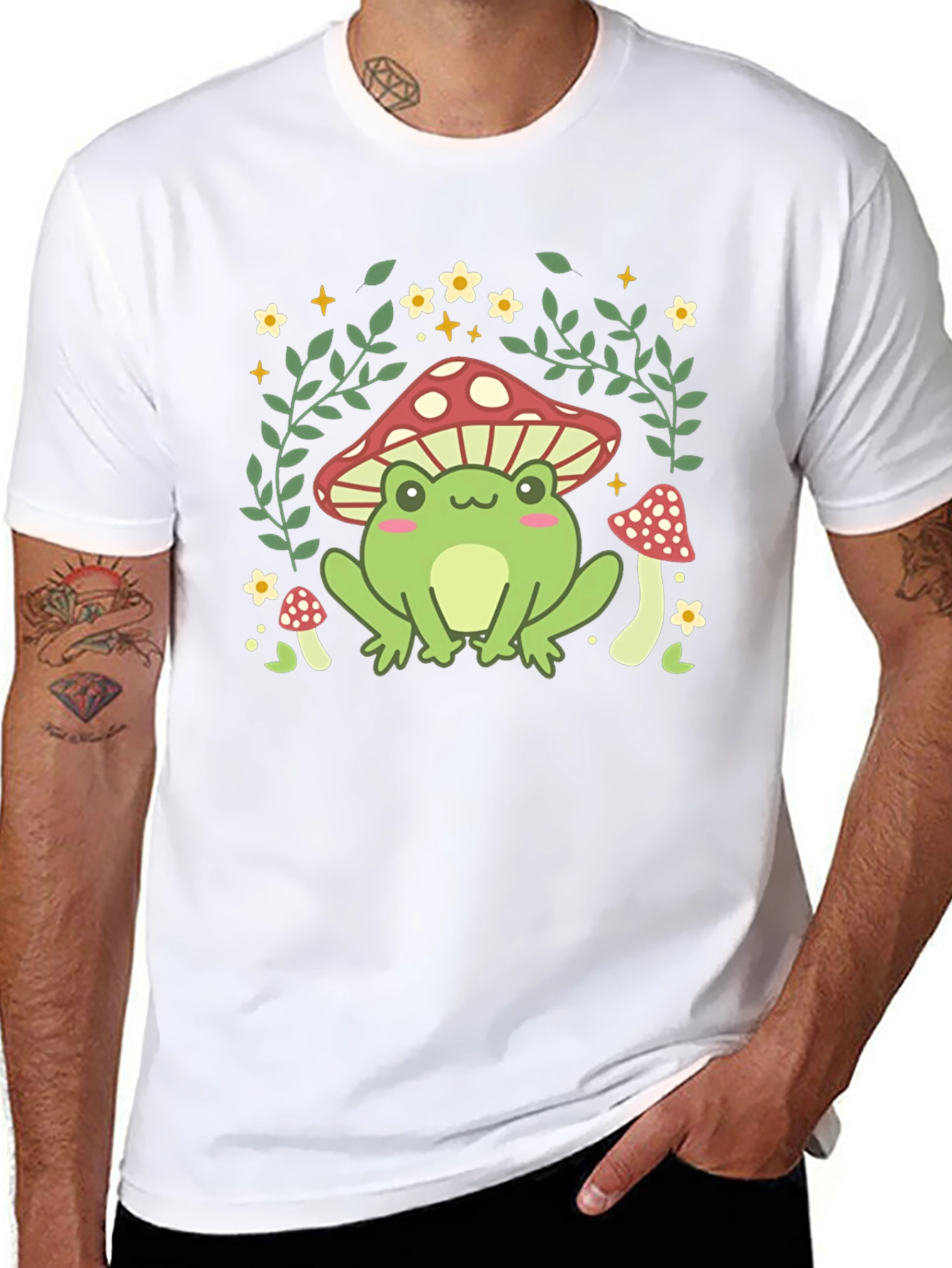 Mushroom Frog Graphic Tee - Cute Nature Design