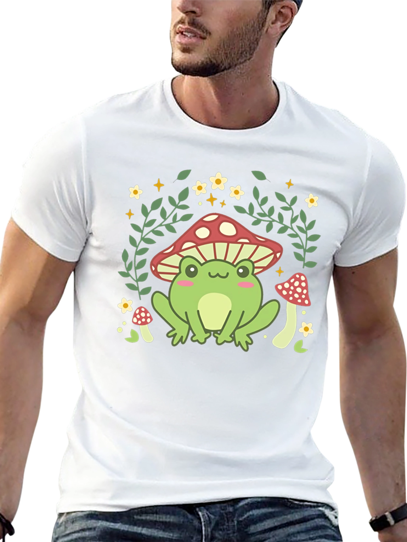 Mushroom Frog Graphic Tee - Cute Nature Design