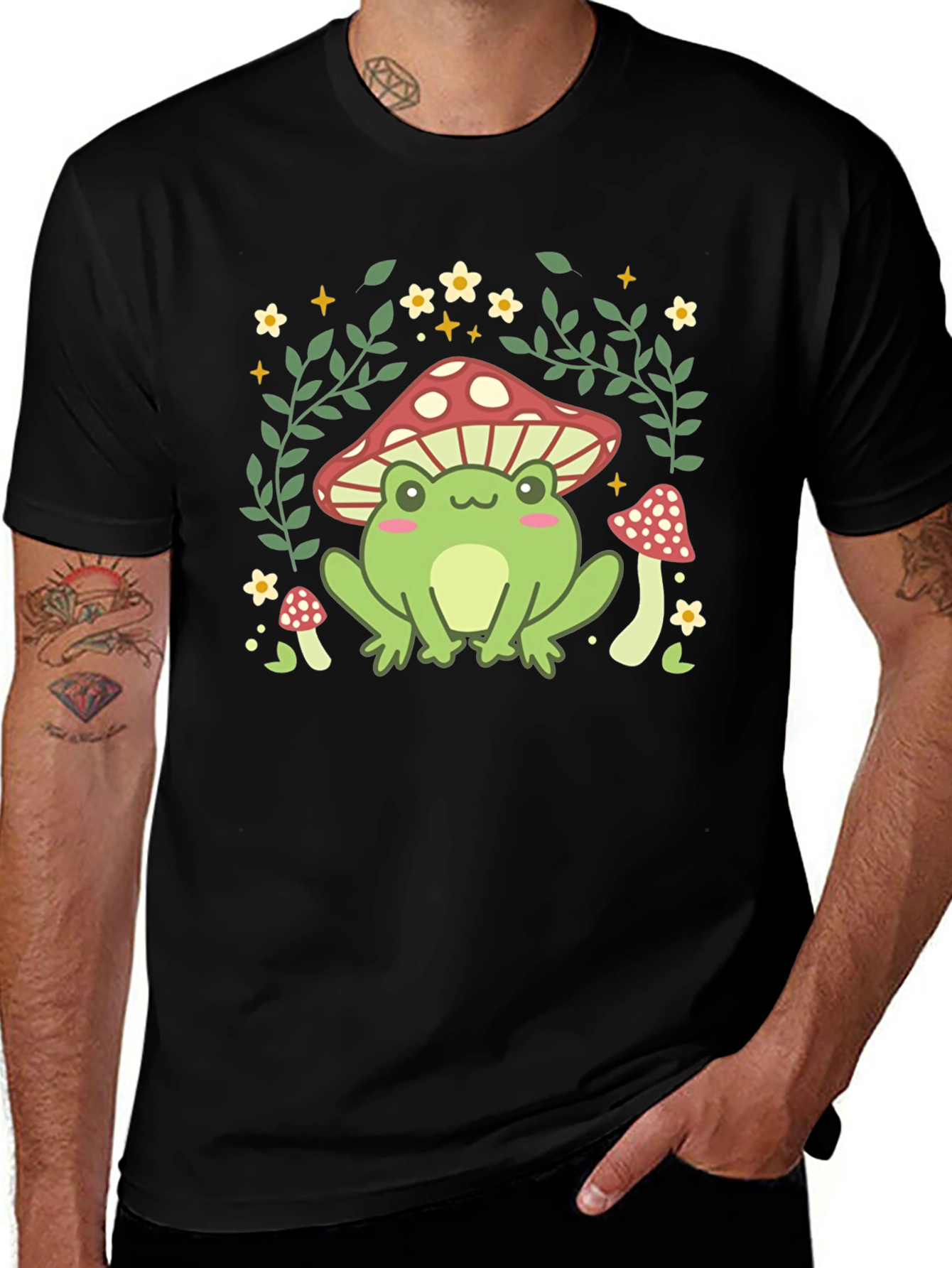 Mushroom Frog Graphic Tee - Cute Nature Design