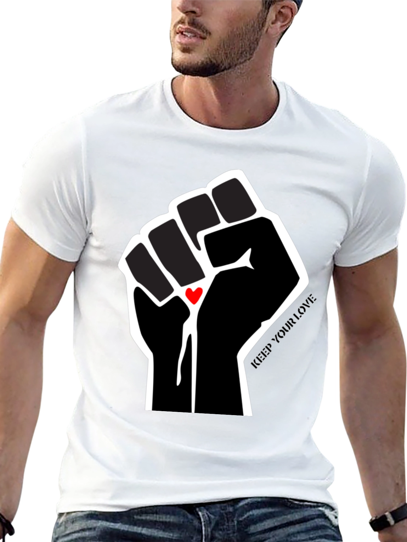 Empowered Love T-Shirt - Black Fist with Heart