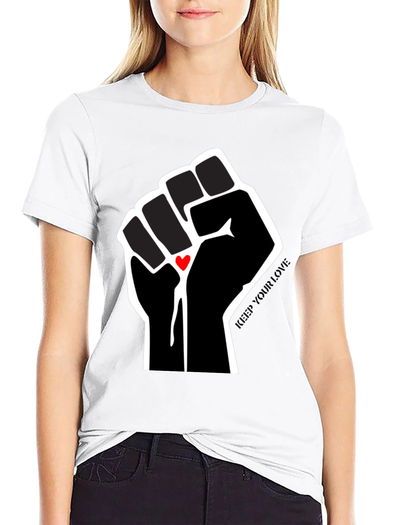 Empowered Love T-Shirt - Black Fist with Heart