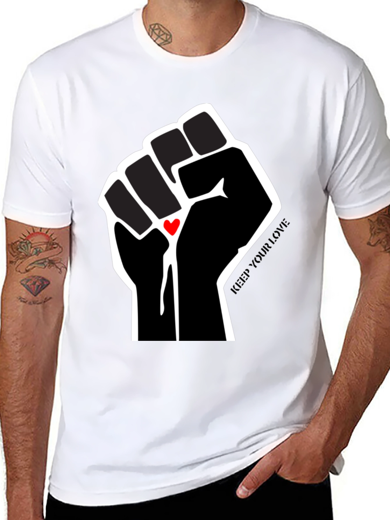 Empowered Love T-Shirt - Black Fist with Heart