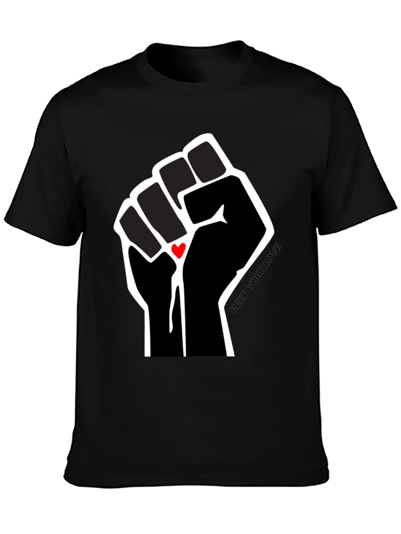 Empowered Love T-Shirt - Black Fist with Heart