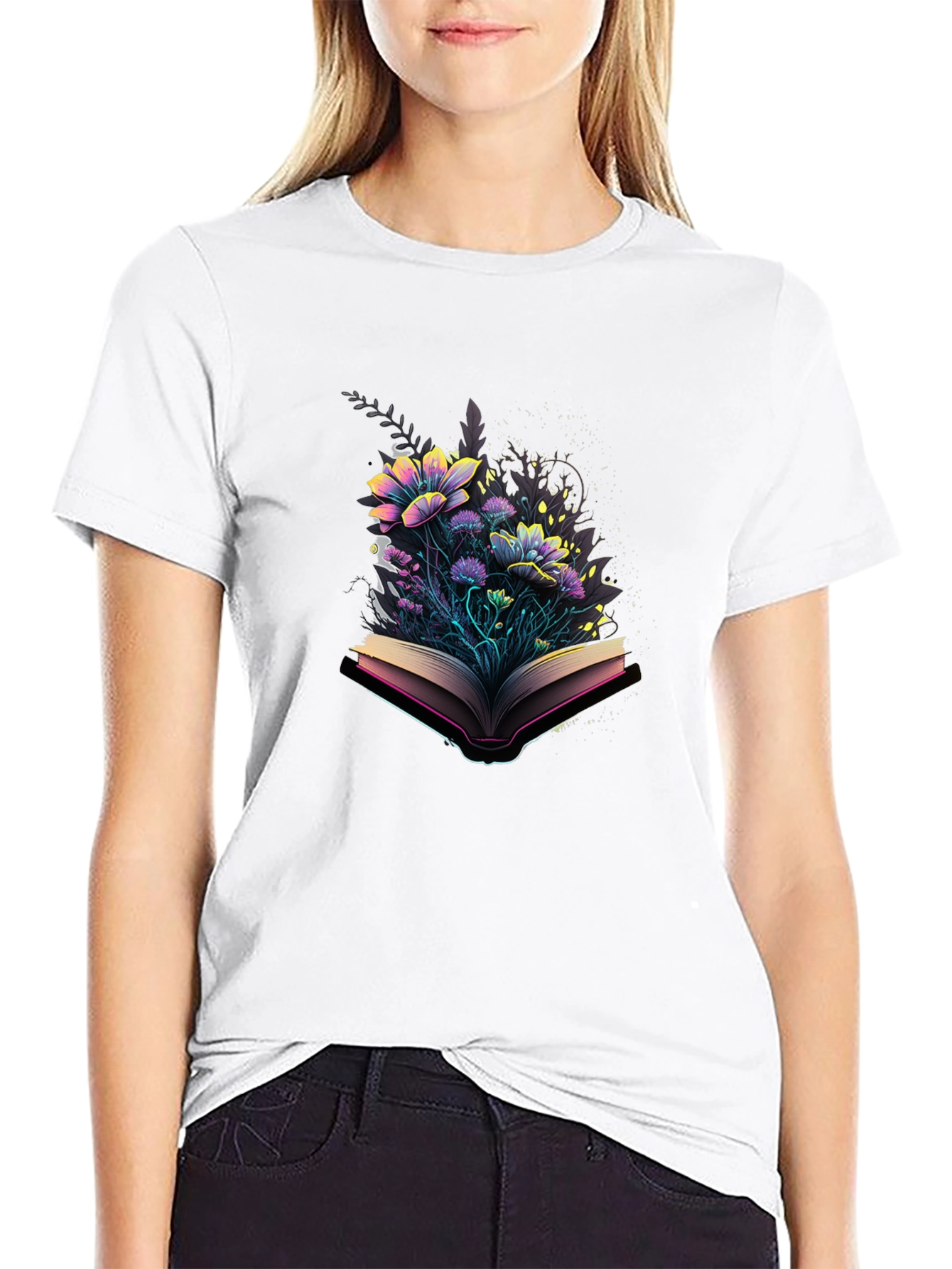 Floral Book T-Shirt - Literary Style