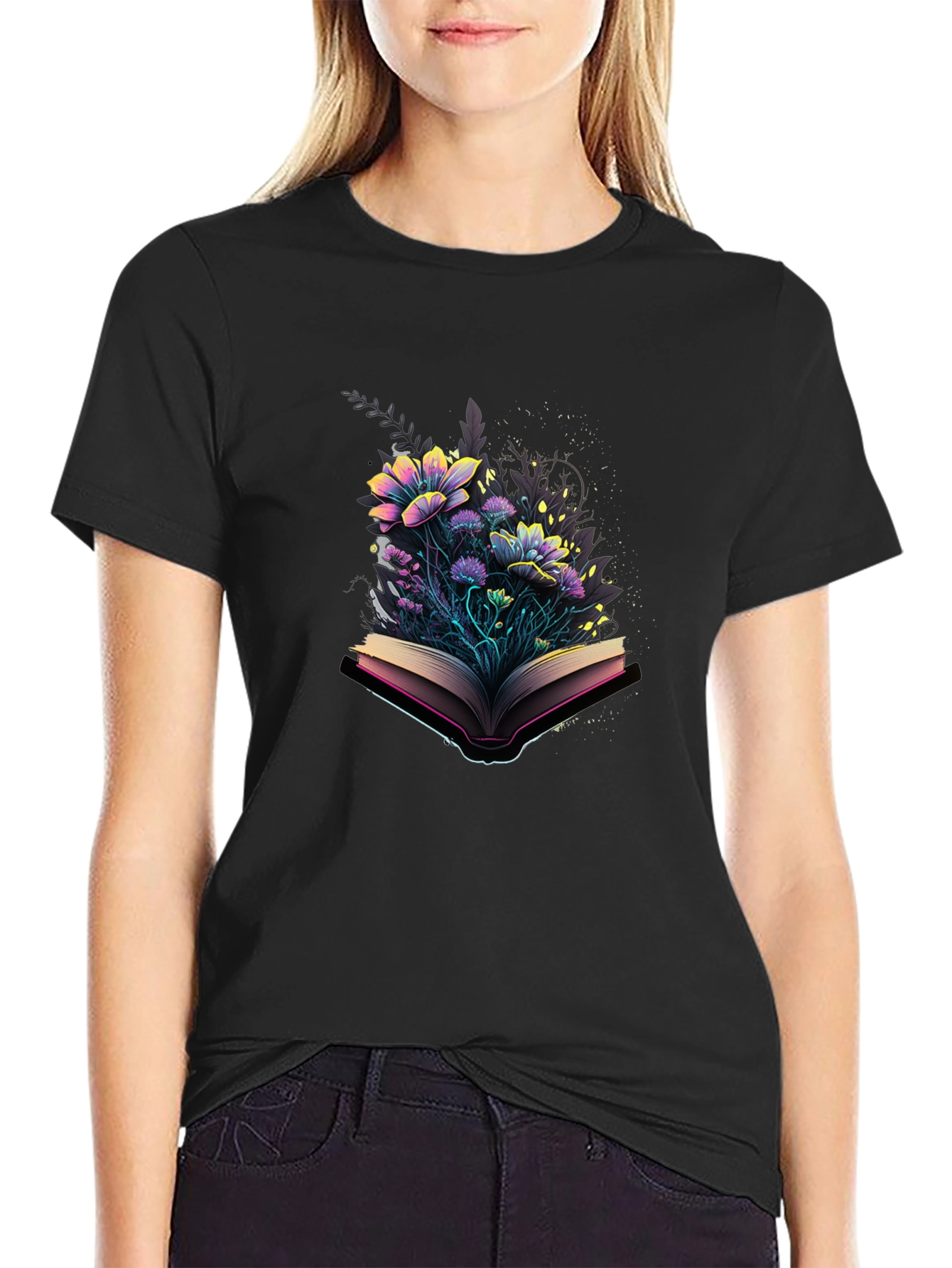 Floral Book T-Shirt - Literary Style