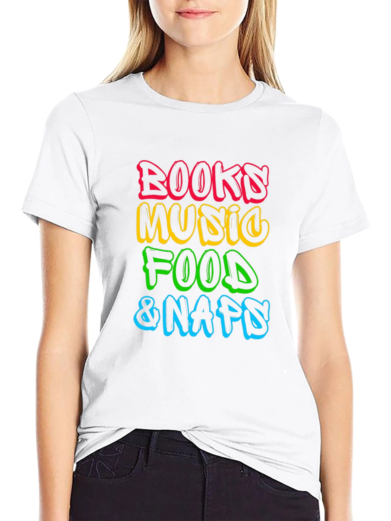 Books Music Food Naps Black T-Shirt