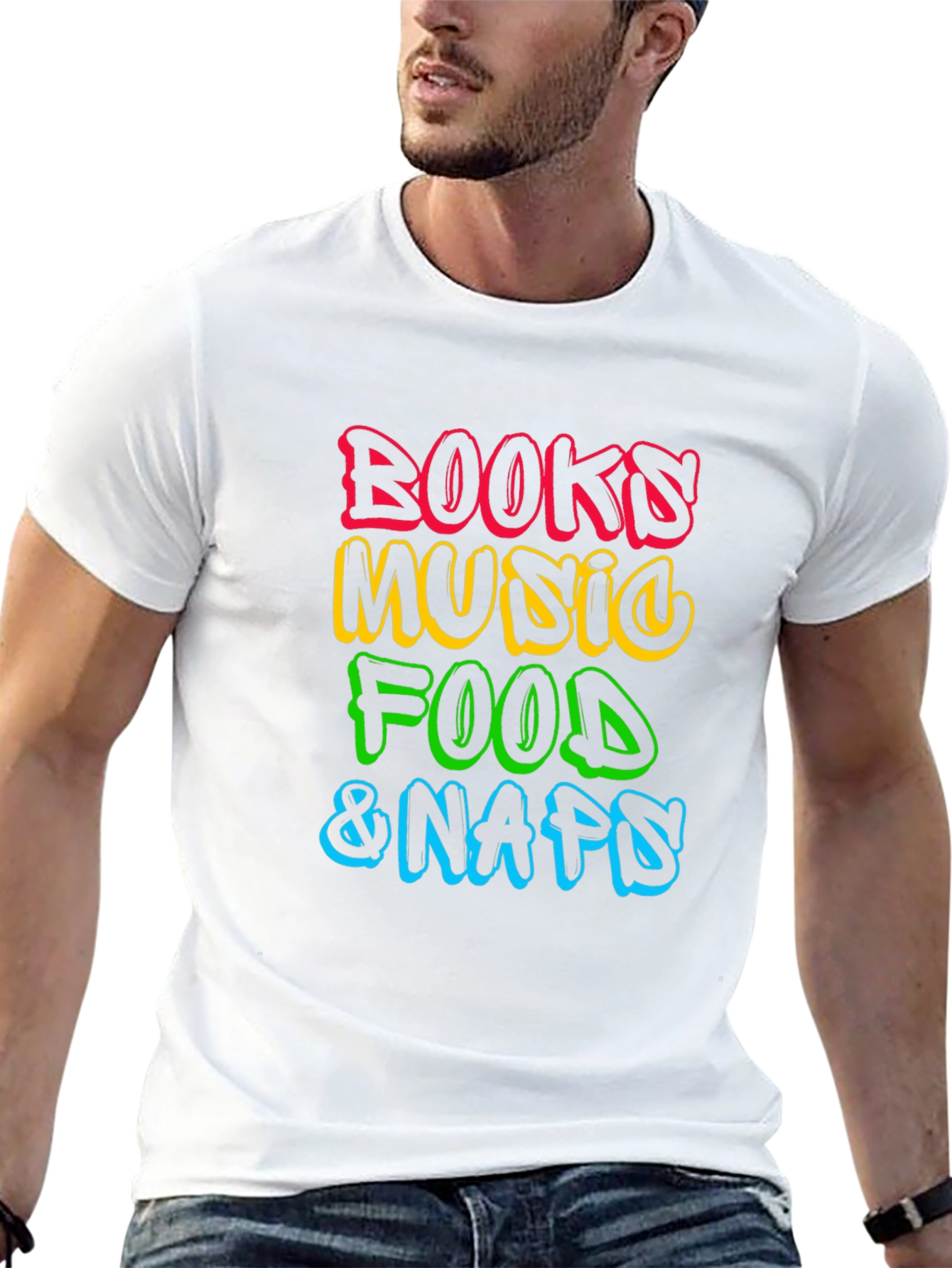 Books Music Food Naps Black T-Shirt