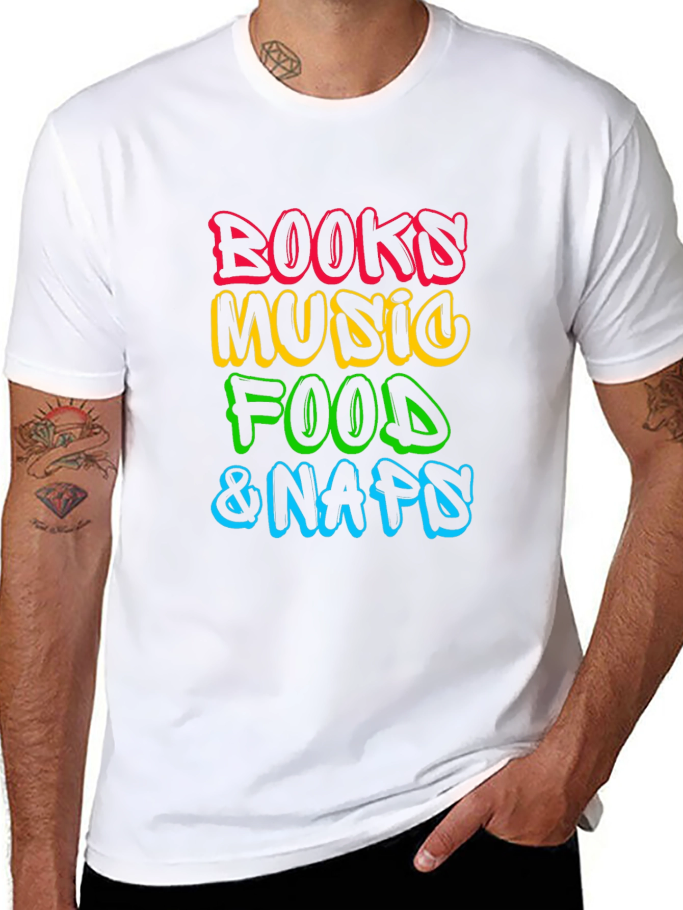 Books Music Food Naps Black T-Shirt