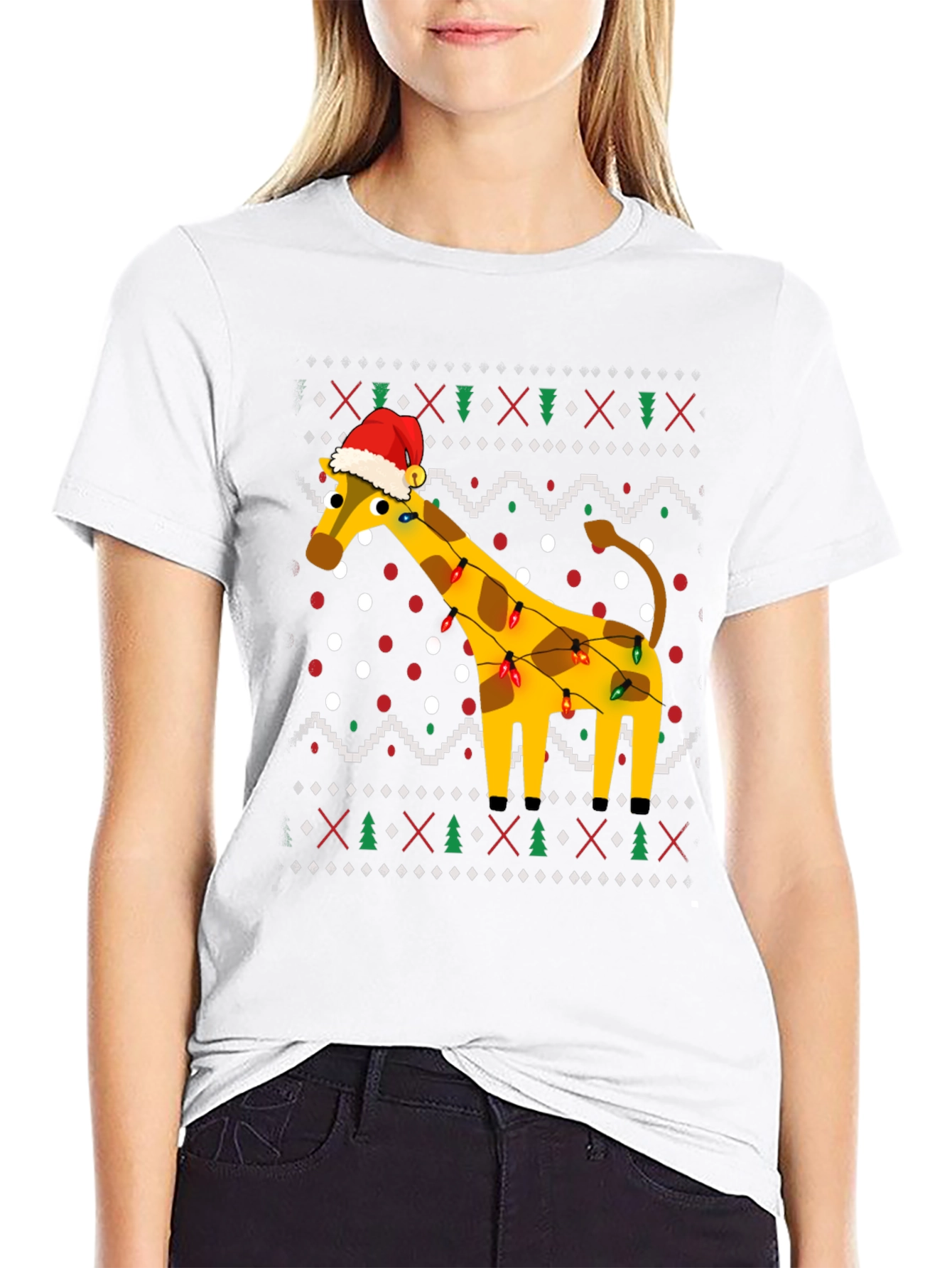 Giraffe Christmas Lights Ugly Christmas T-Shirt