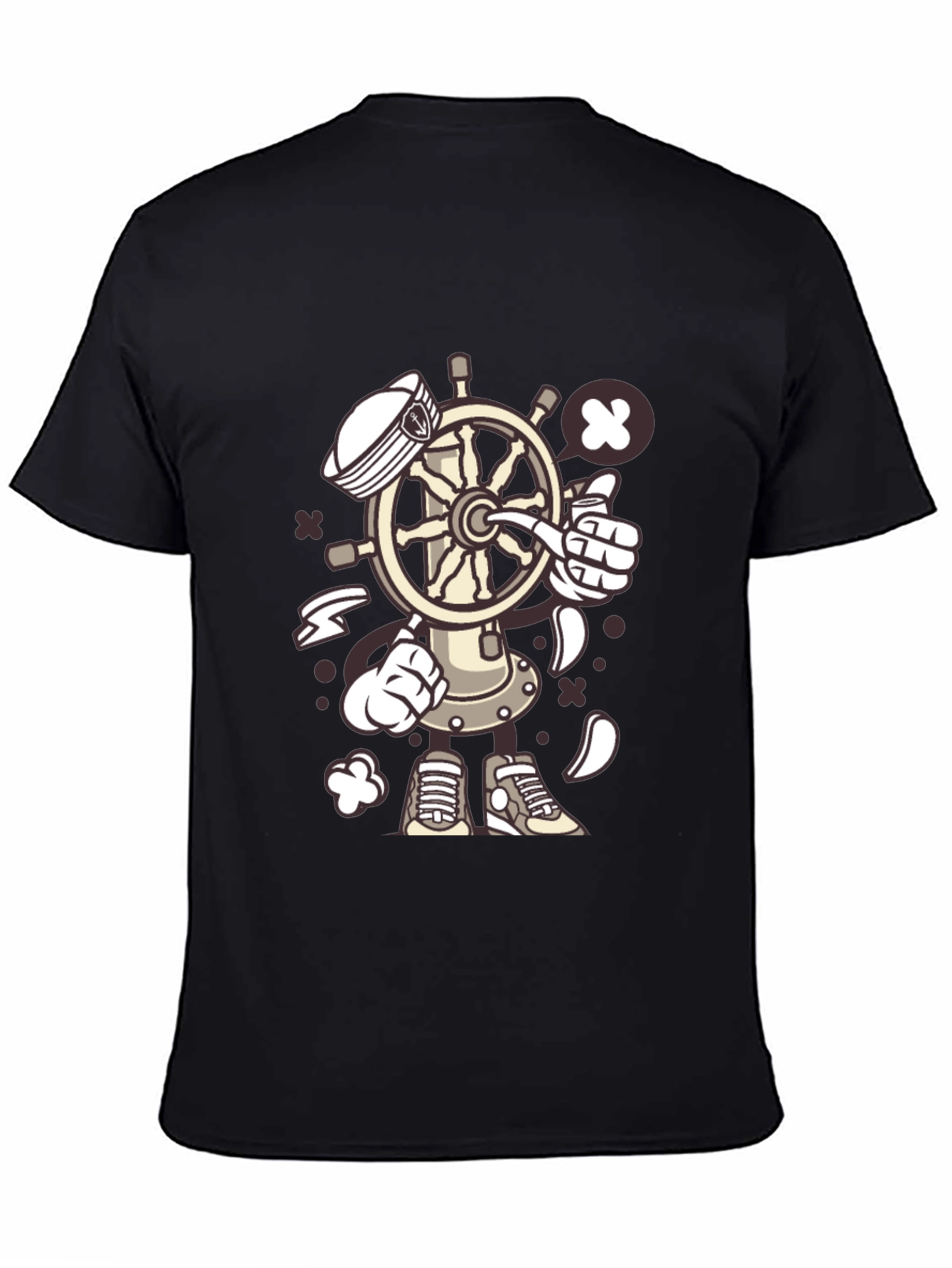 Nautical Cartooon Character Black T-Shirt