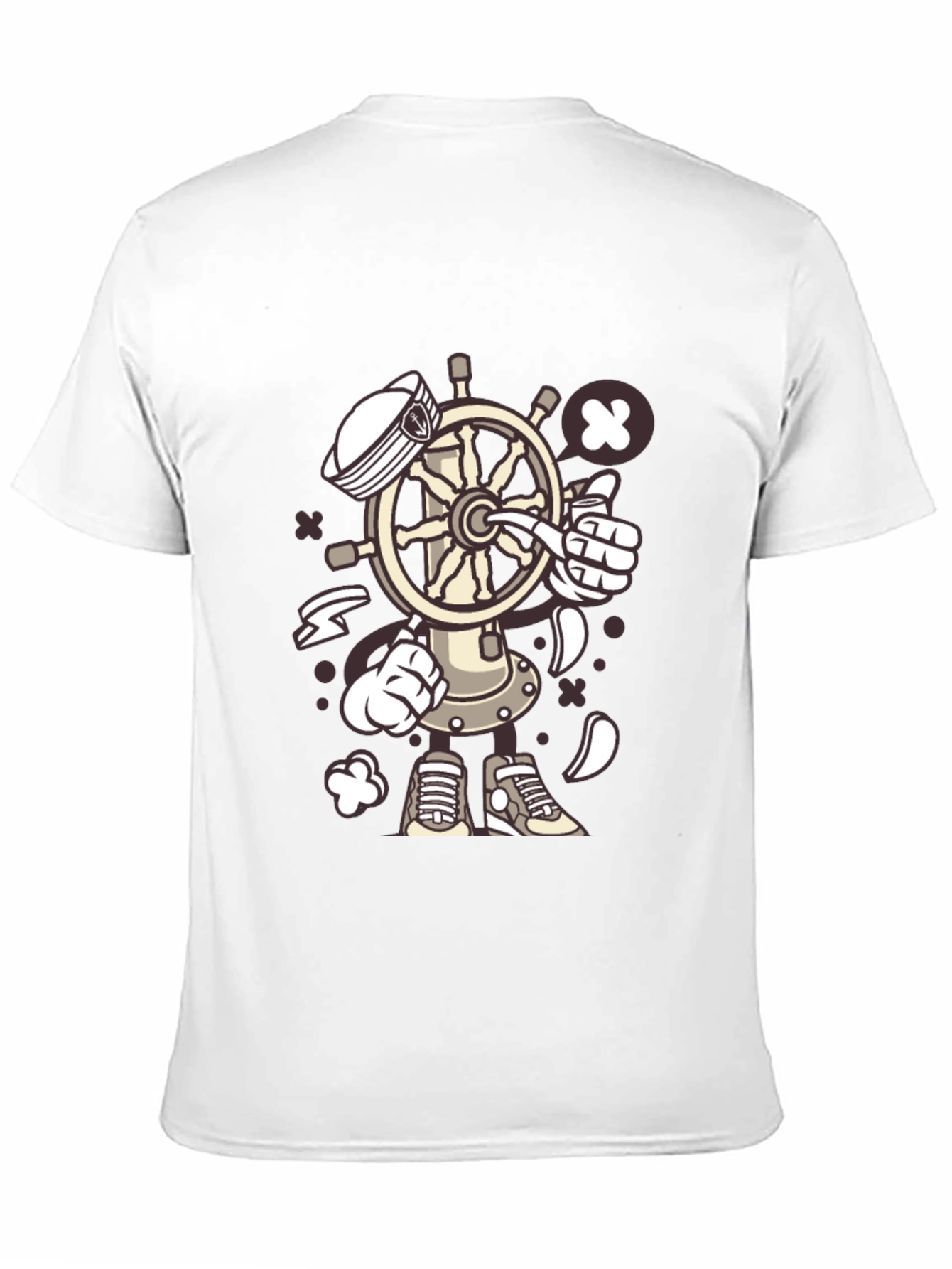 Nautical Cartooon Character Black T-Shirt