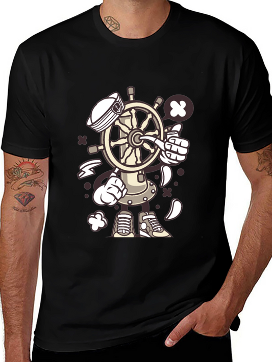 Nautical Cartooon Character Black T-Shirt