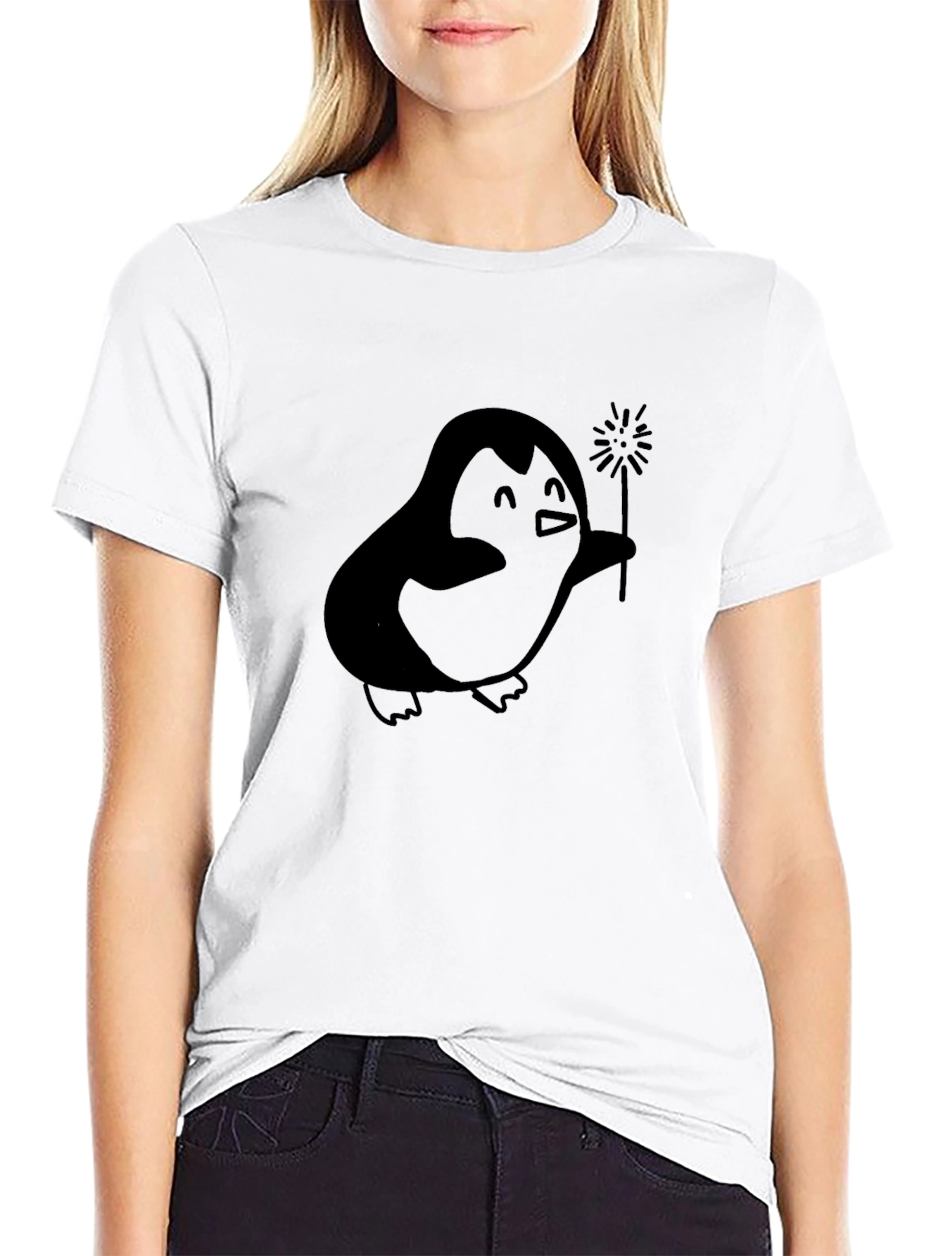 Penguin Sparkler Graphic Tee - Black Cotton T-Shirt