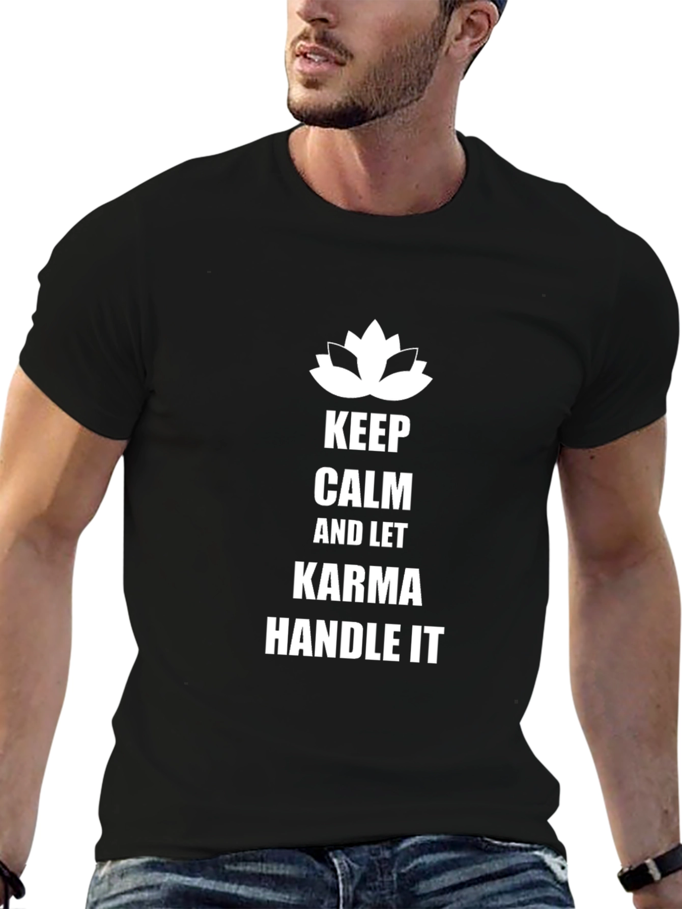 Keep Calm Karma Mens Black T-Shirt