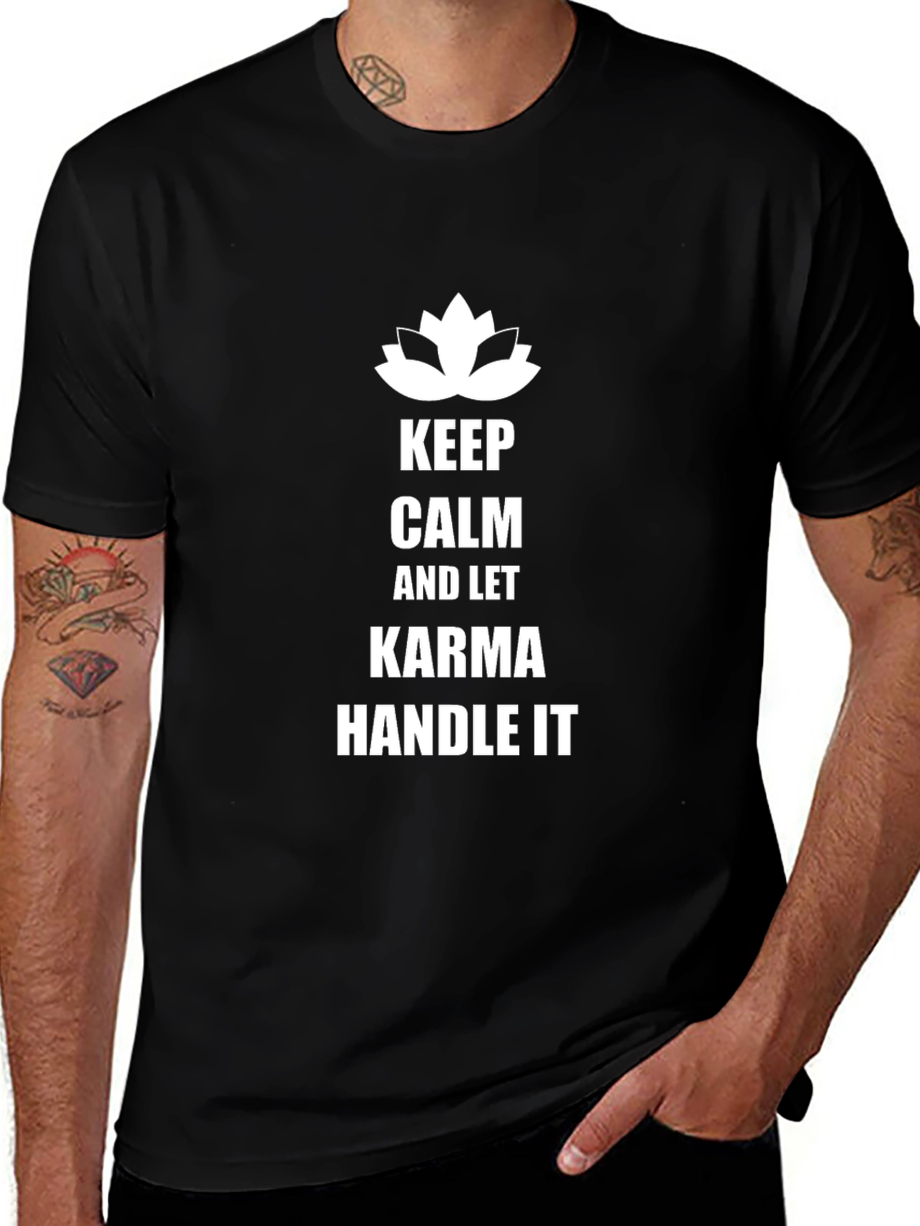 Keep Calm Karma Mens Black T-Shirt