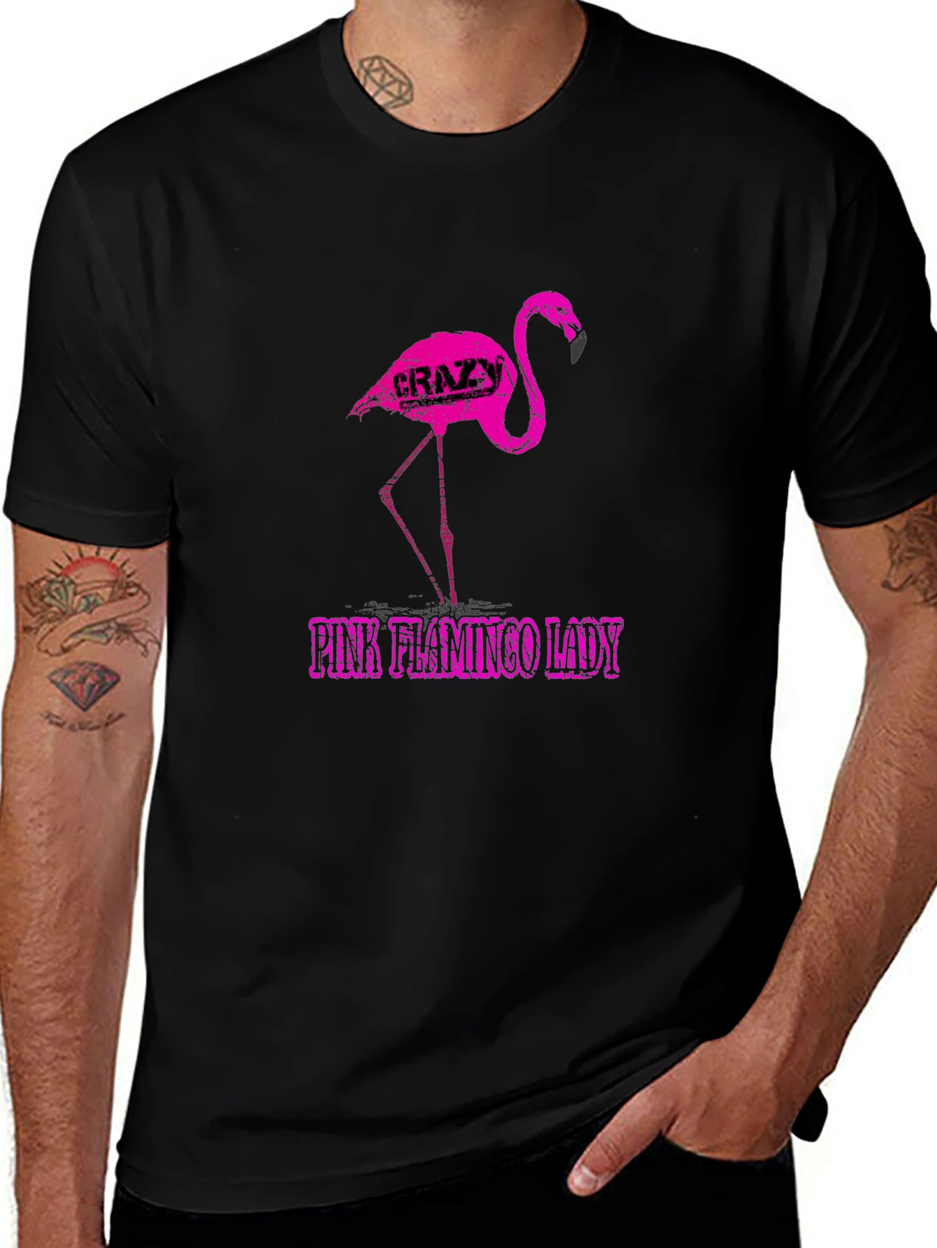 Crazy Pink Flamingo Lady Graphic Tee