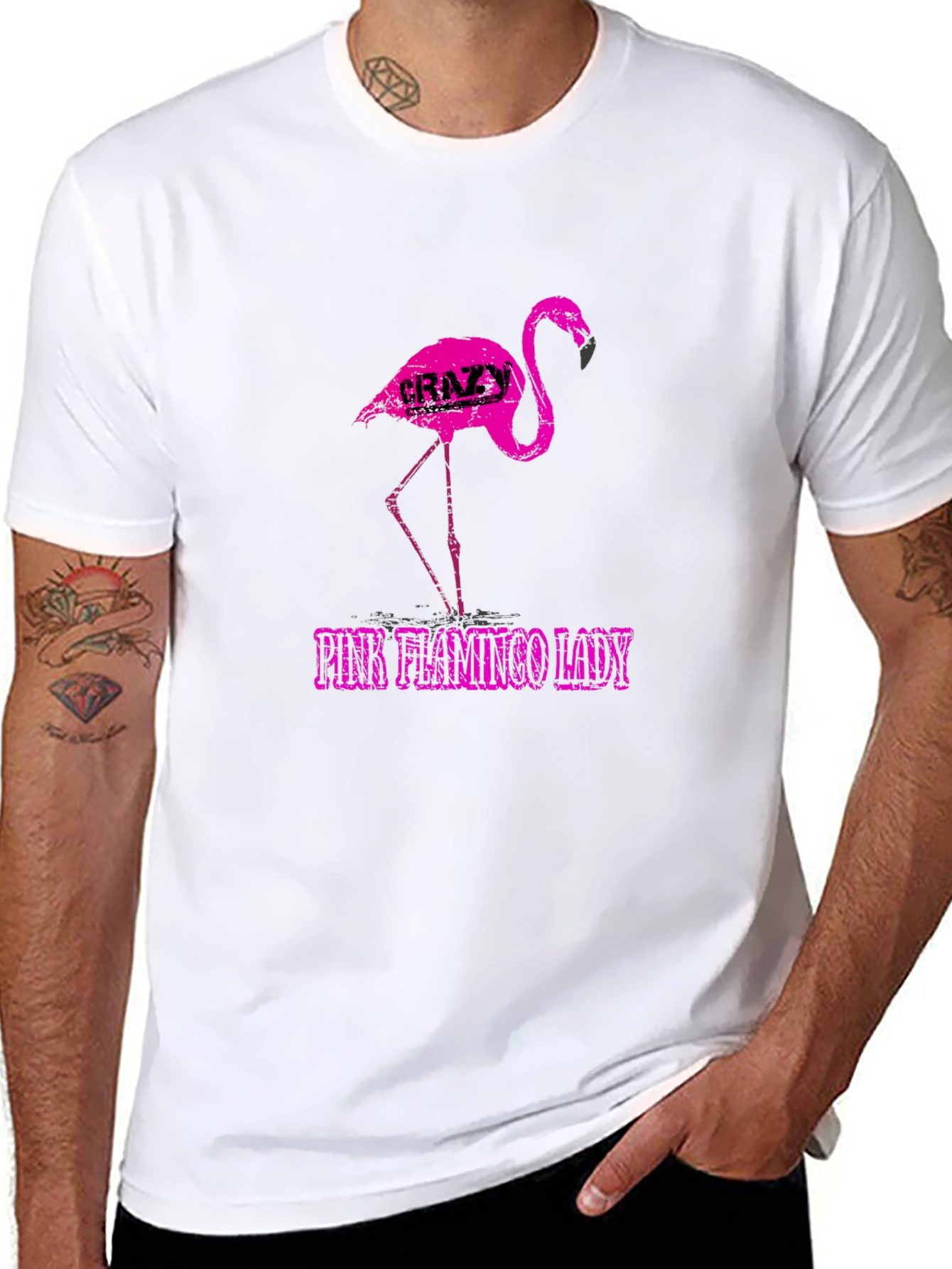 Crazy Pink Flamingo Lady Graphic Tee