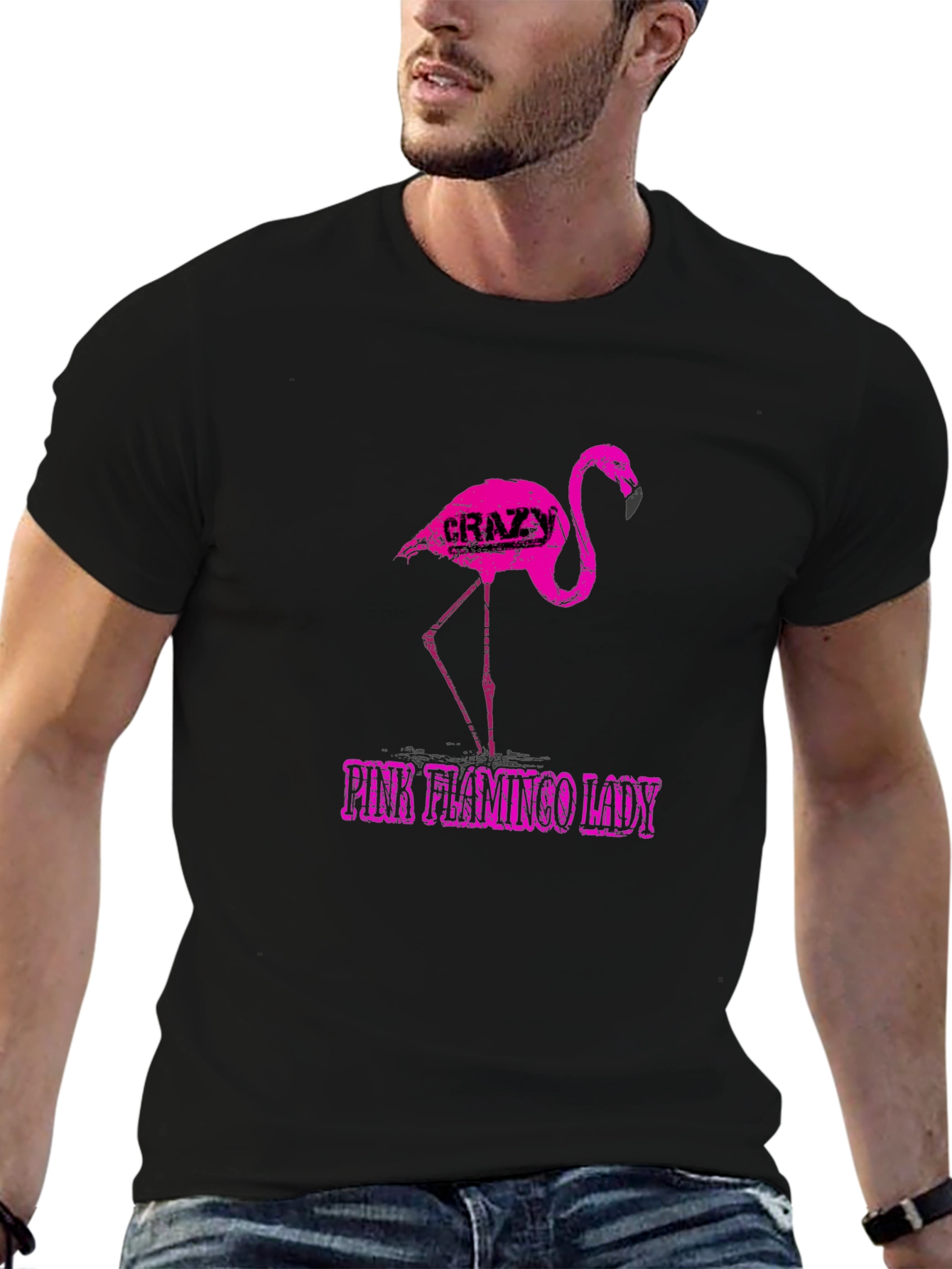 Crazy Pink Flamingo Lady Graphic Tee