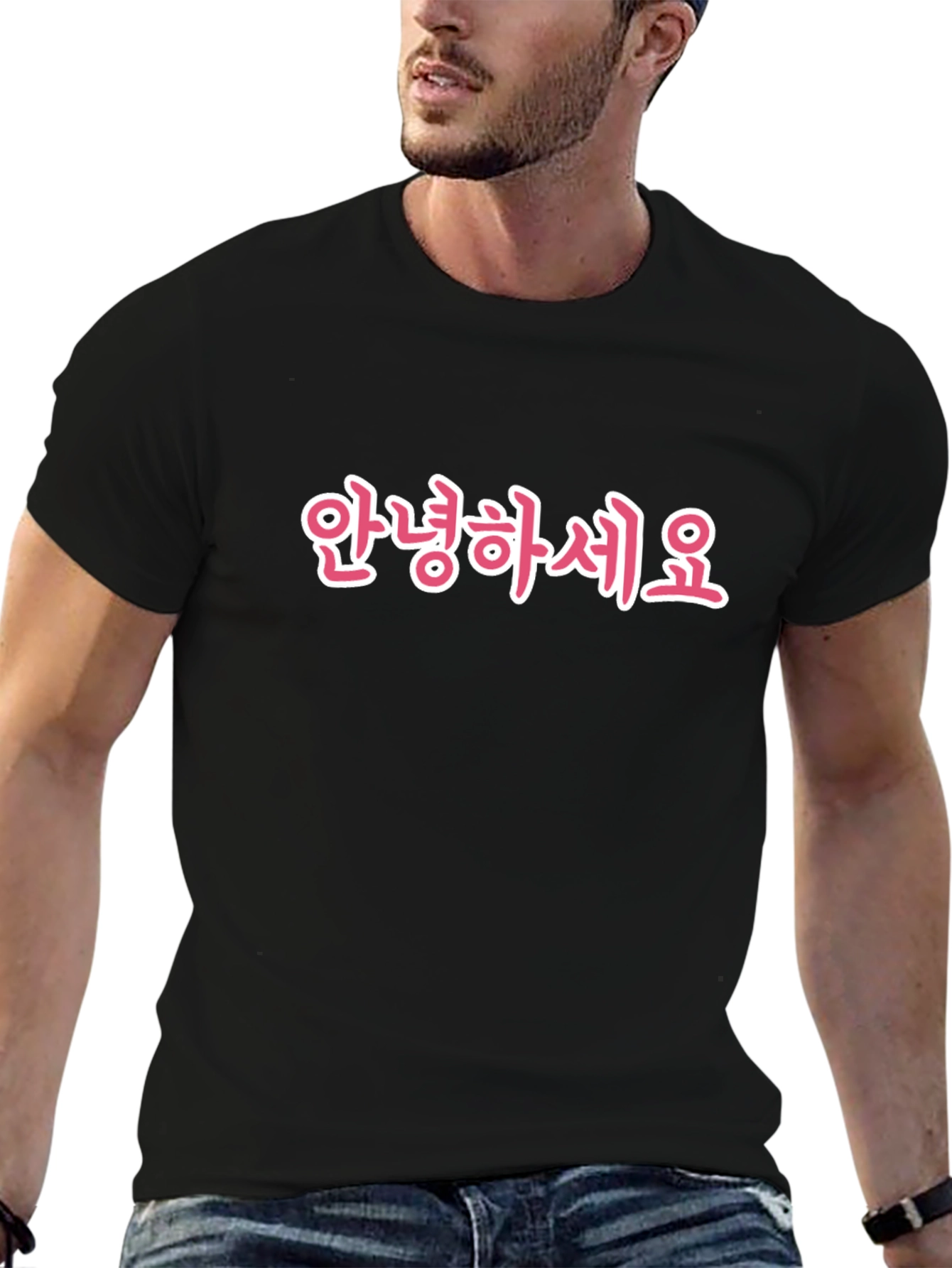 Korean Hello T-Shirt - Black Casual Tee