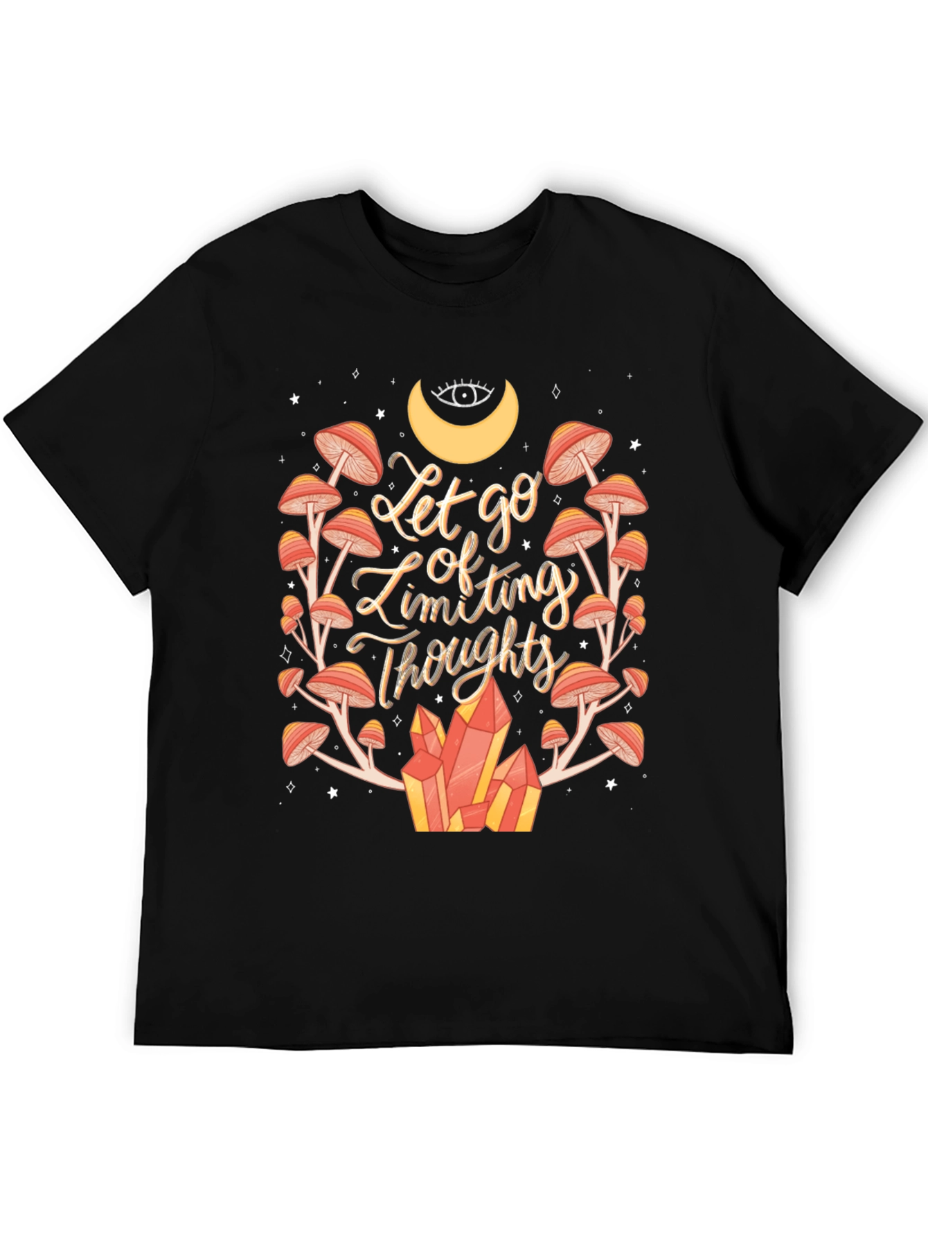 Let Go T-Shirt: Mushroom & Crystal Design