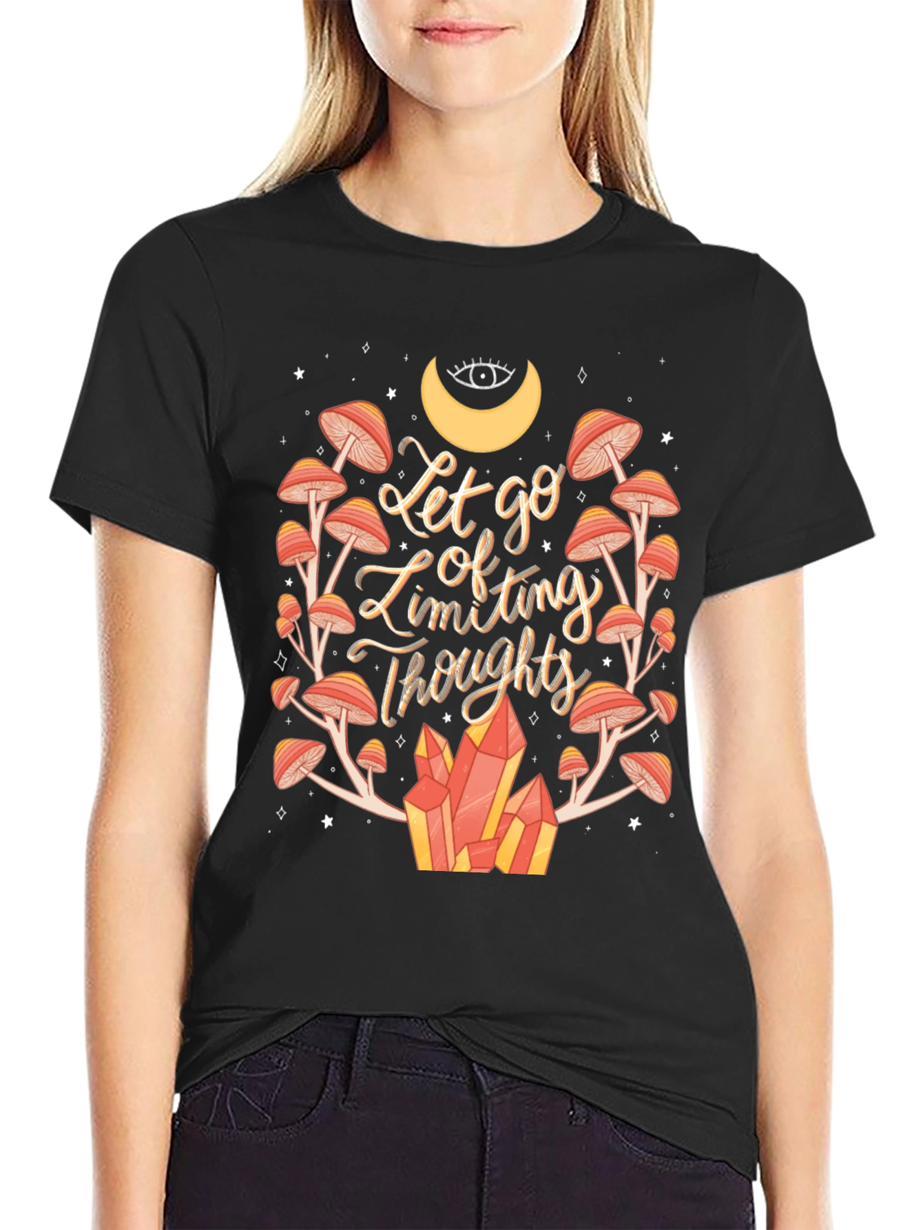 Let Go T-Shirt: Mushroom & Crystal Design