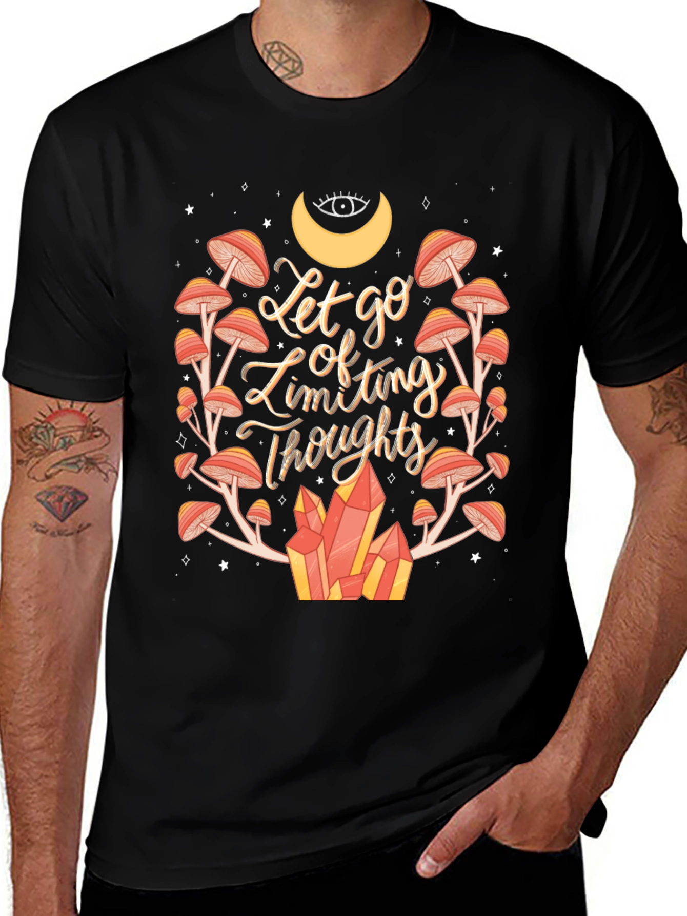 Let Go T-Shirt: Mushroom & Crystal Design