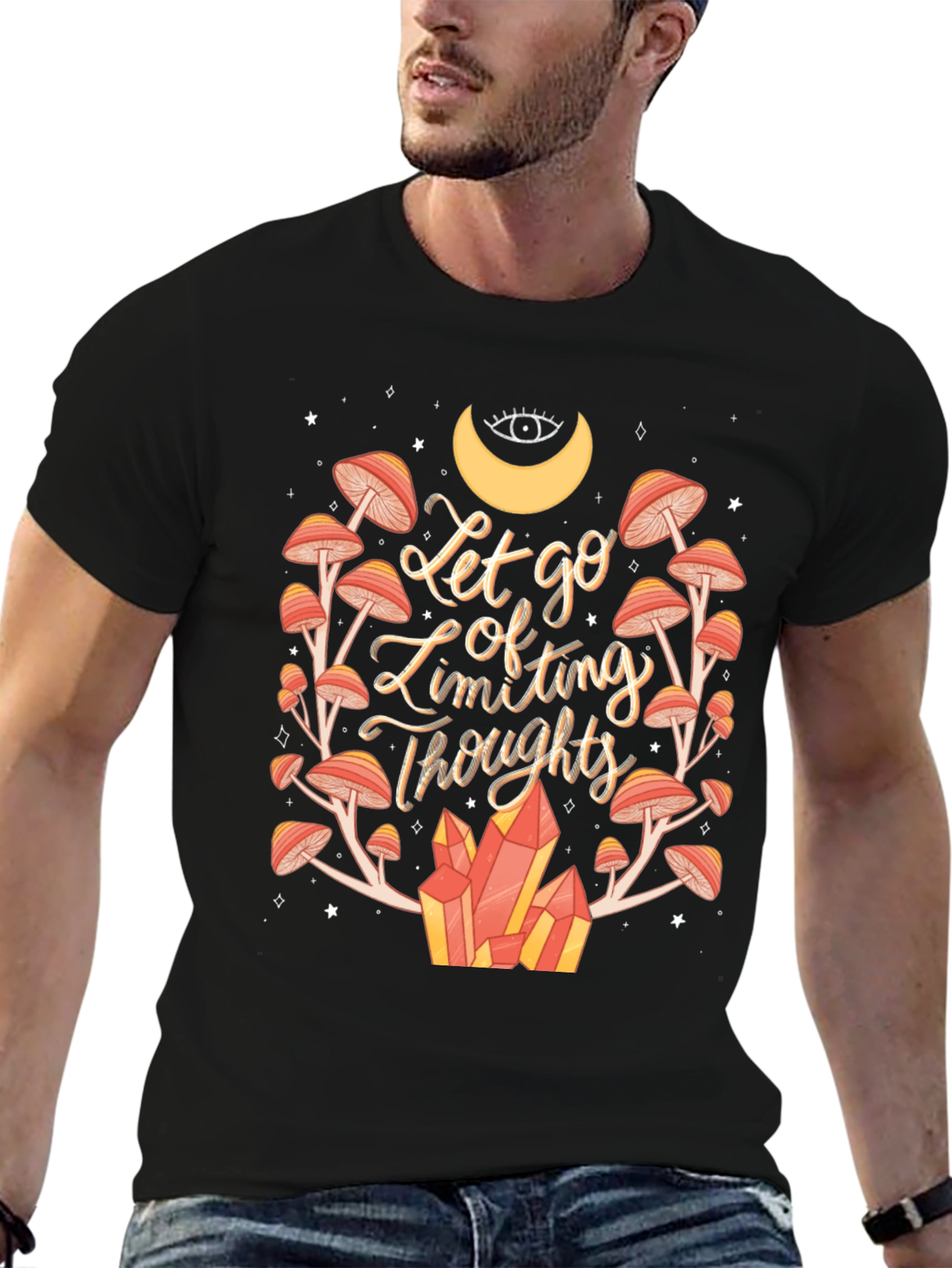 Let Go T-Shirt: Mushroom & Crystal Design