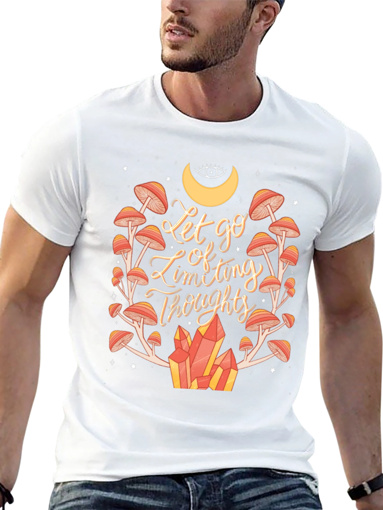 Let Go T-Shirt: Mushroom & Crystal Design