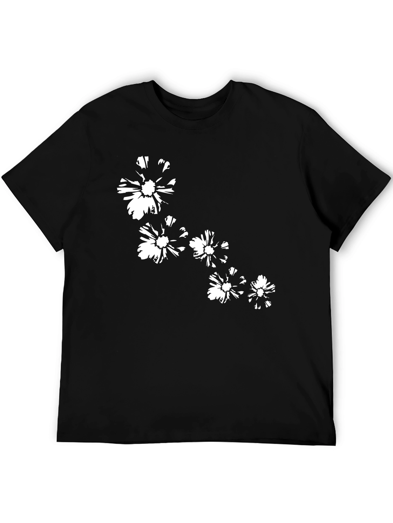Black T-Shirt with Floral Design