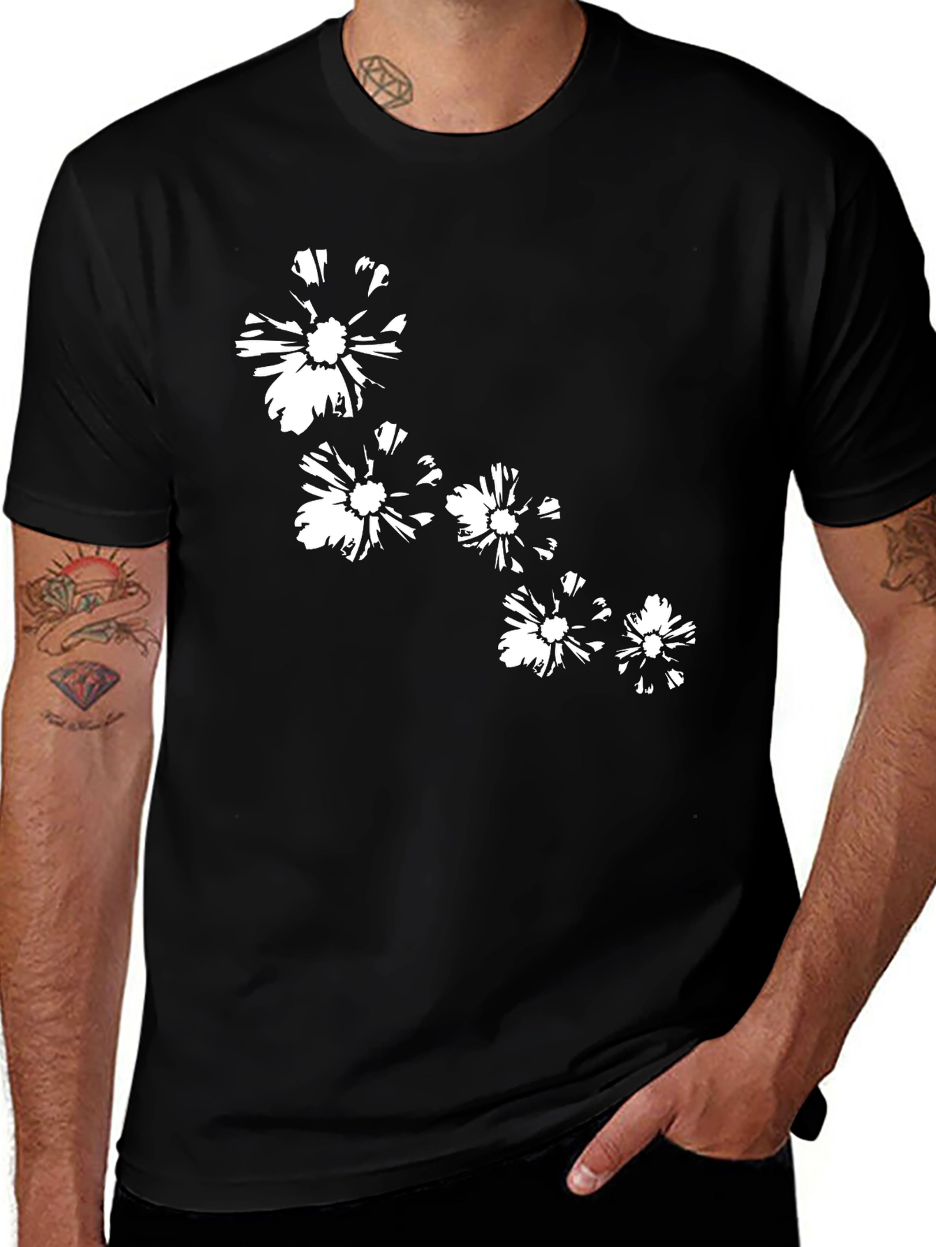 Black T-Shirt with Floral Design