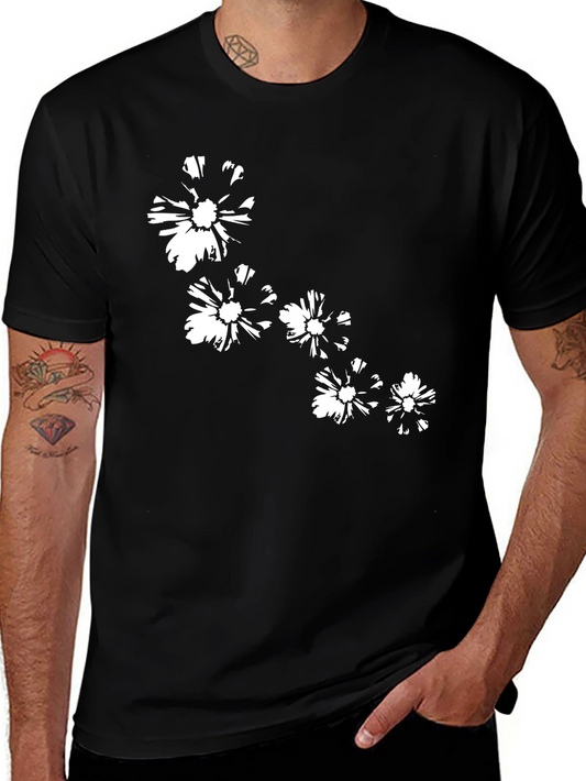 Black T-Shirt with Floral Design
