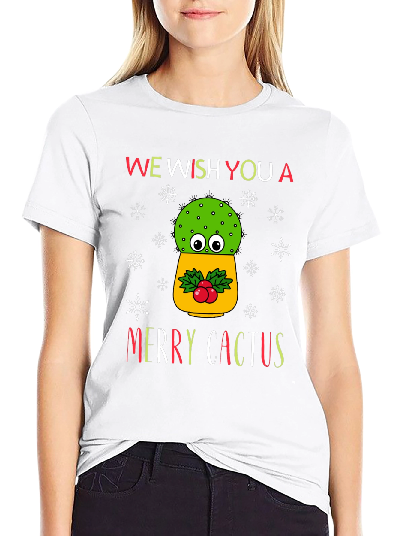 Merry Cactus Christmas Graphic T-Shirt