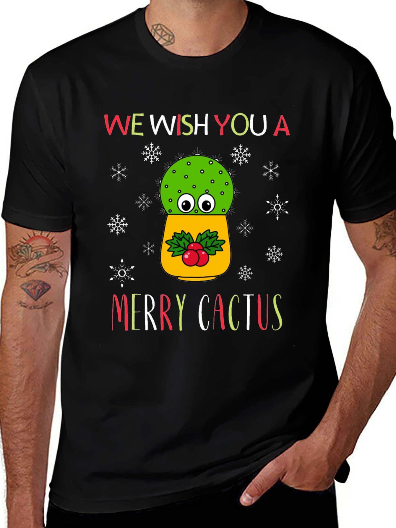 Merry Cactus Christmas Graphic T-Shirt