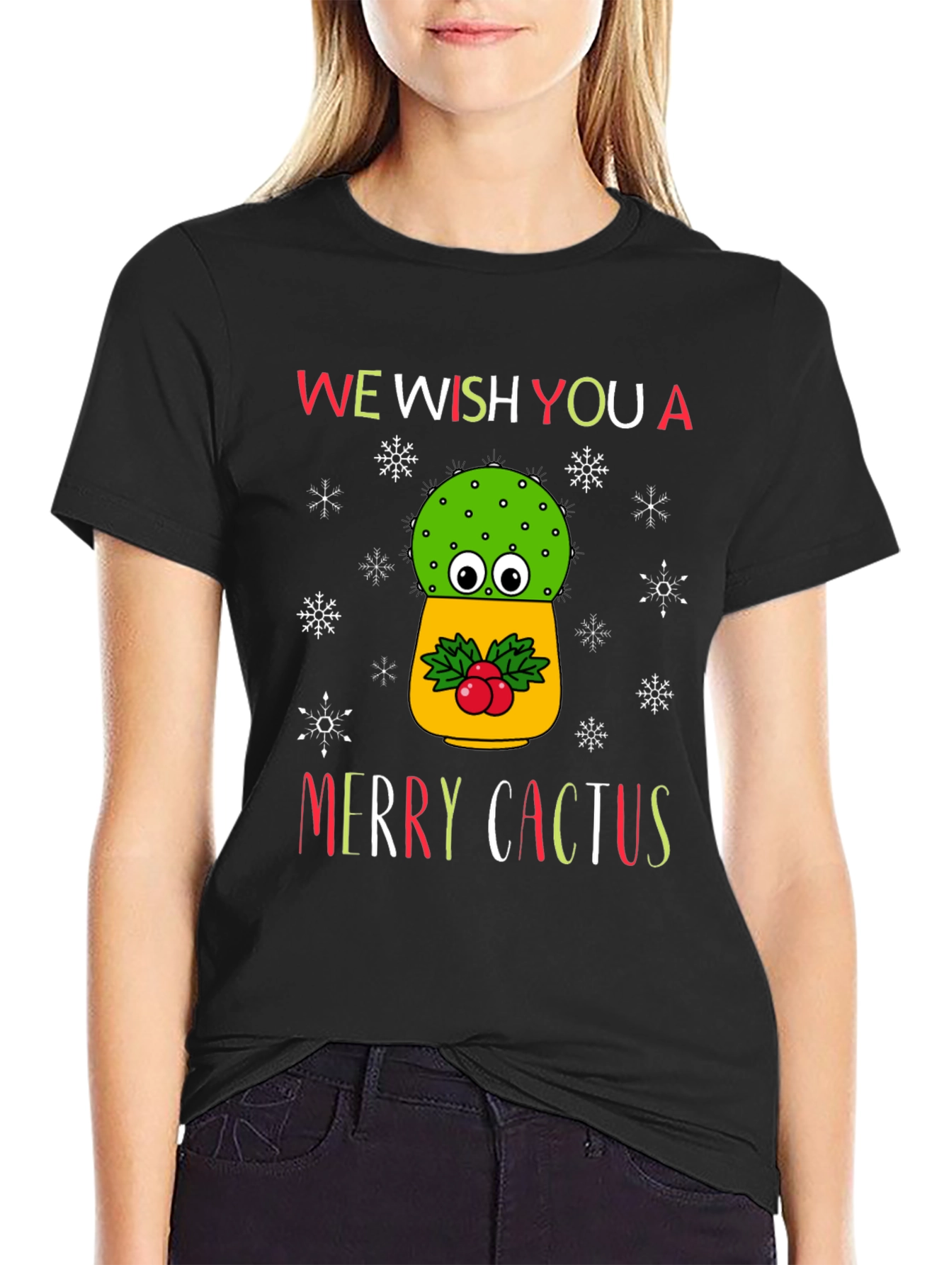 Merry Cactus Christmas Graphic T-Shirt