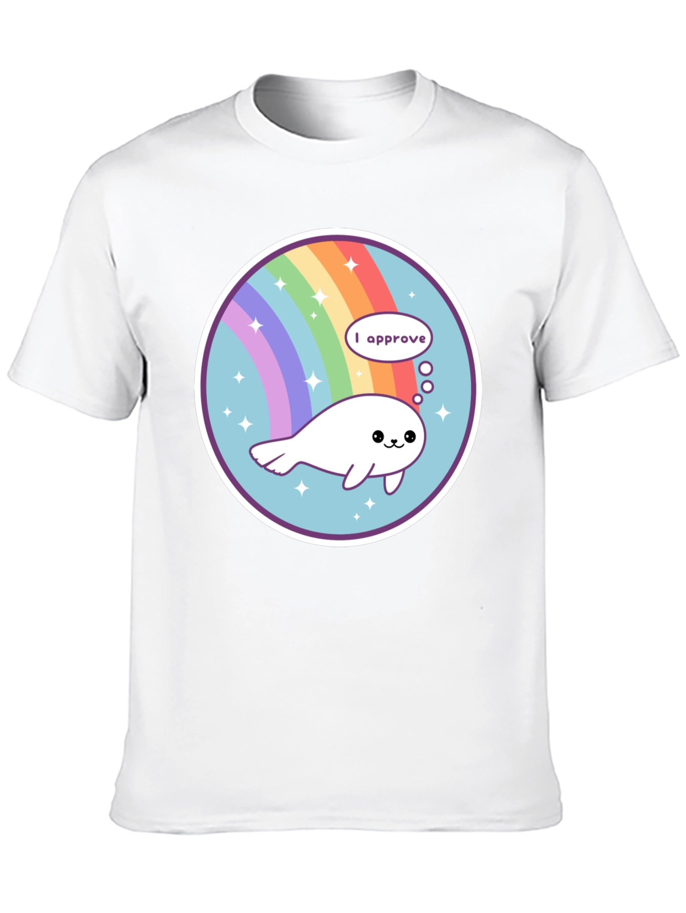 Cute Seal Rainbow Circle Black T-Shirt