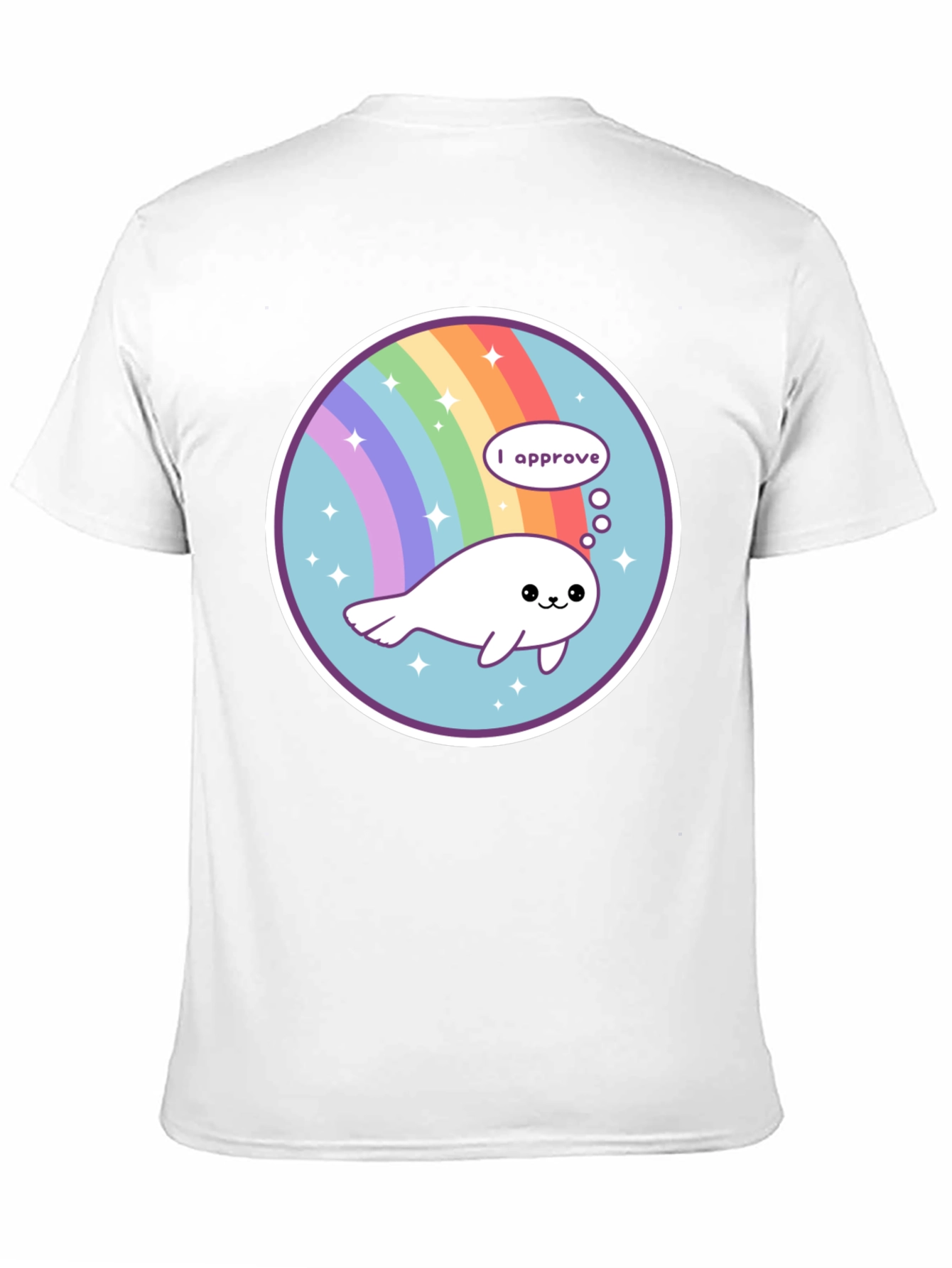 Cute Seal Rainbow Circle Black T-Shirt