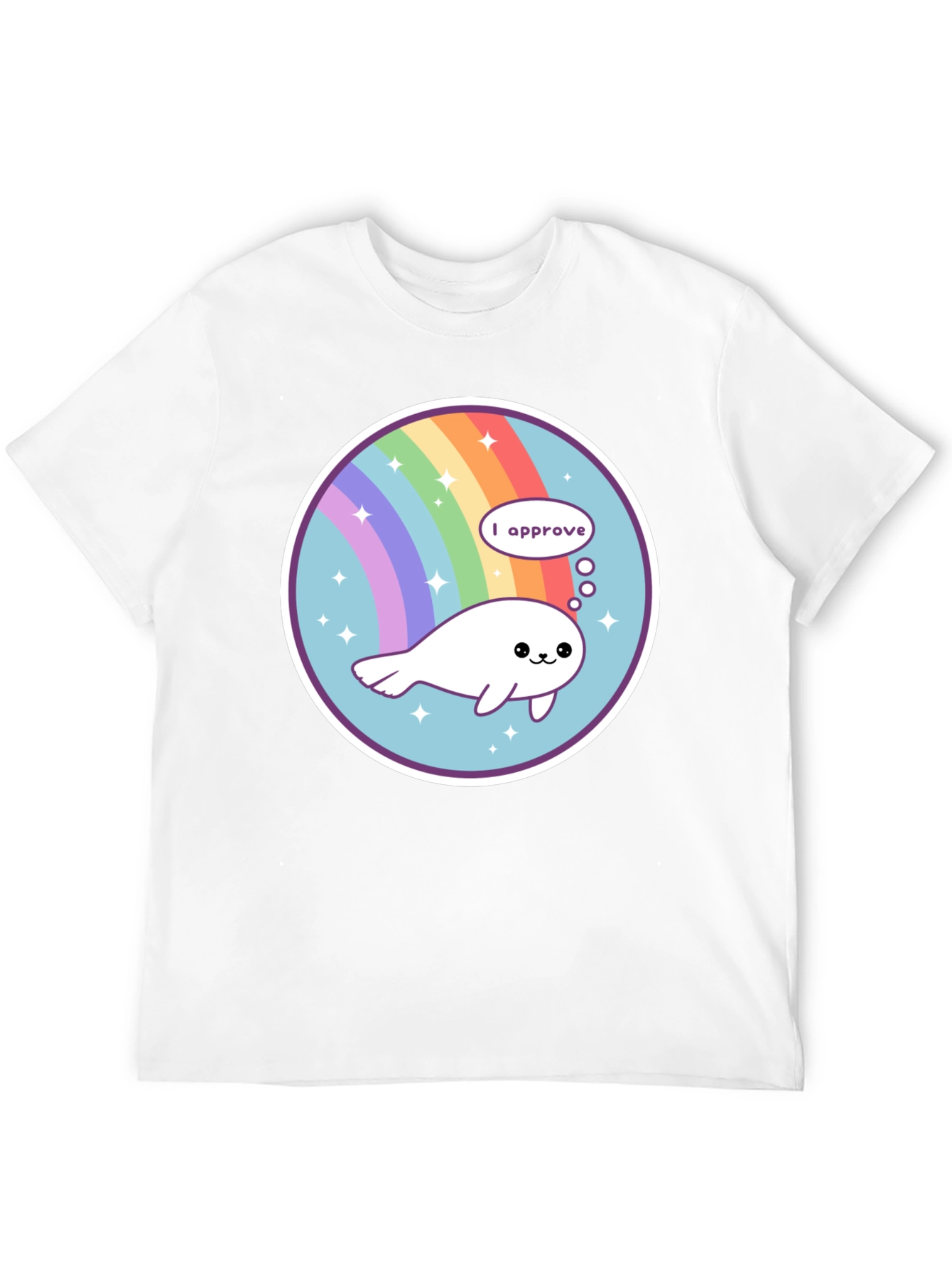 Cute Seal Rainbow Circle Black T-Shirt