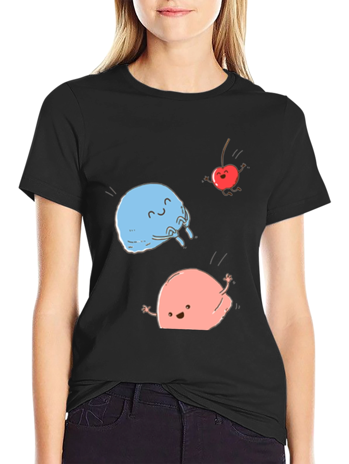 Cute Cartoon Fruit T-Shirt Black