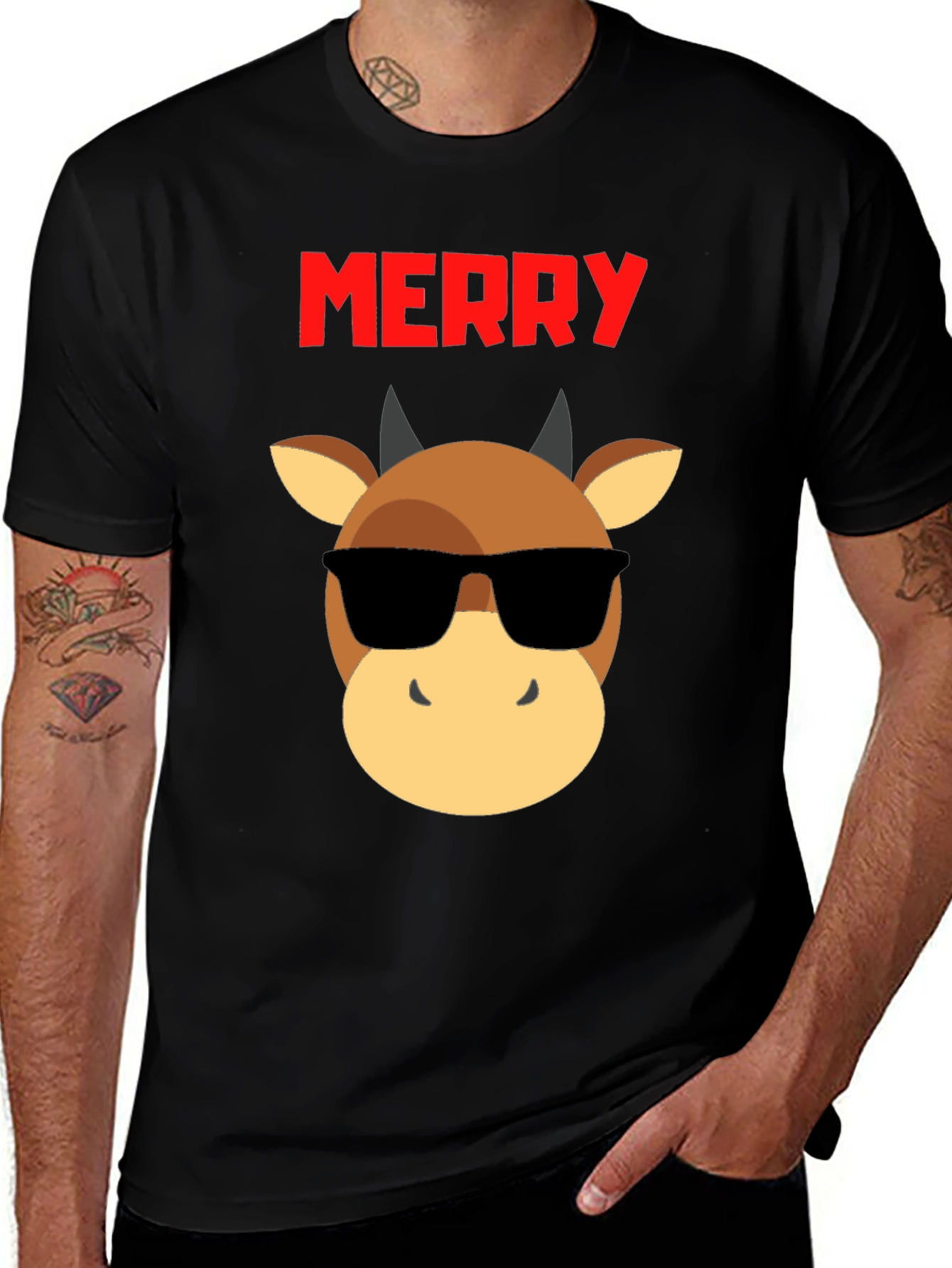 Merry Christmas Bull T-Shirt - Cool Holiday Tee