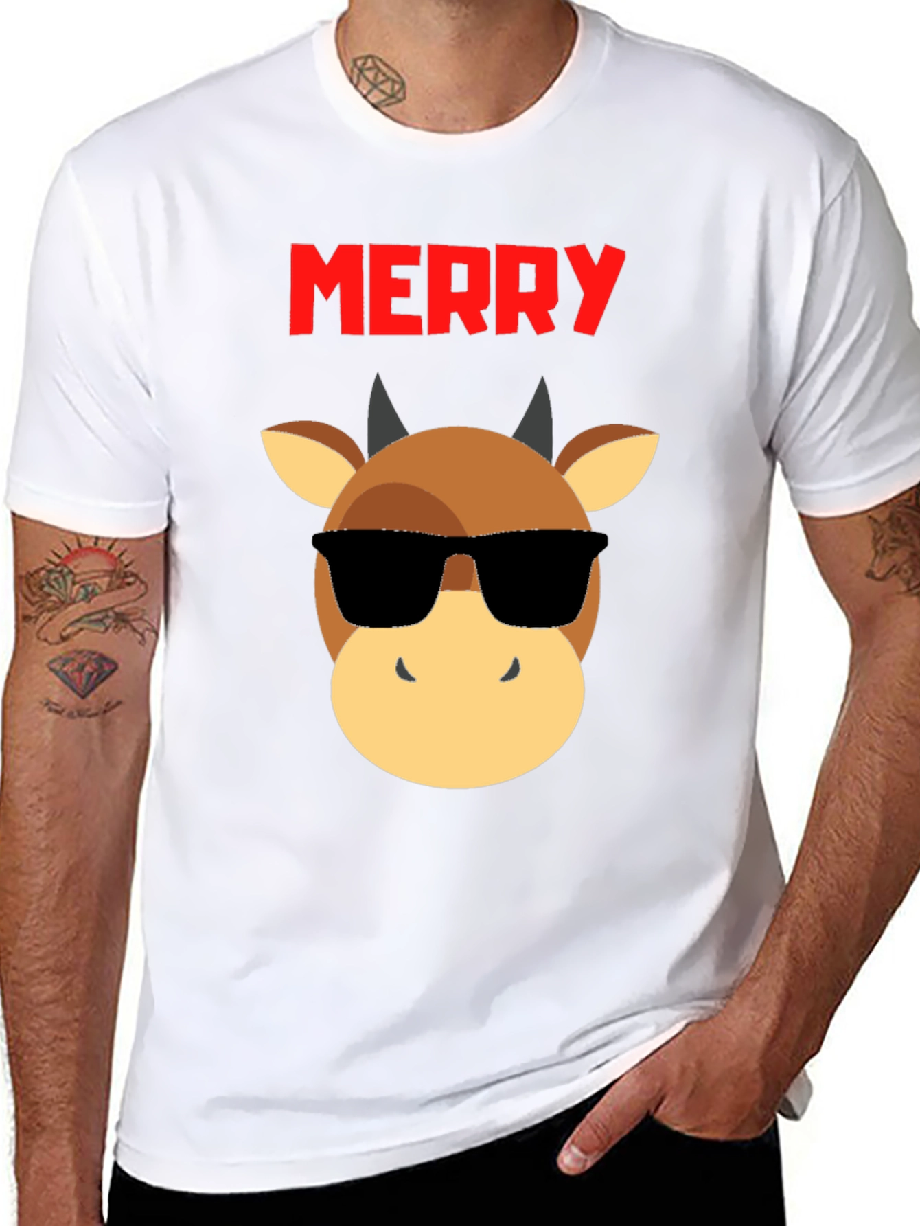 Merry Christmas Bull T-Shirt - Cool Holiday Tee