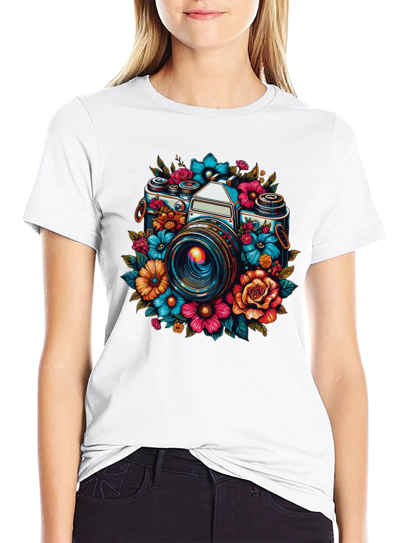 Floral Camera Graphic T-Shirt