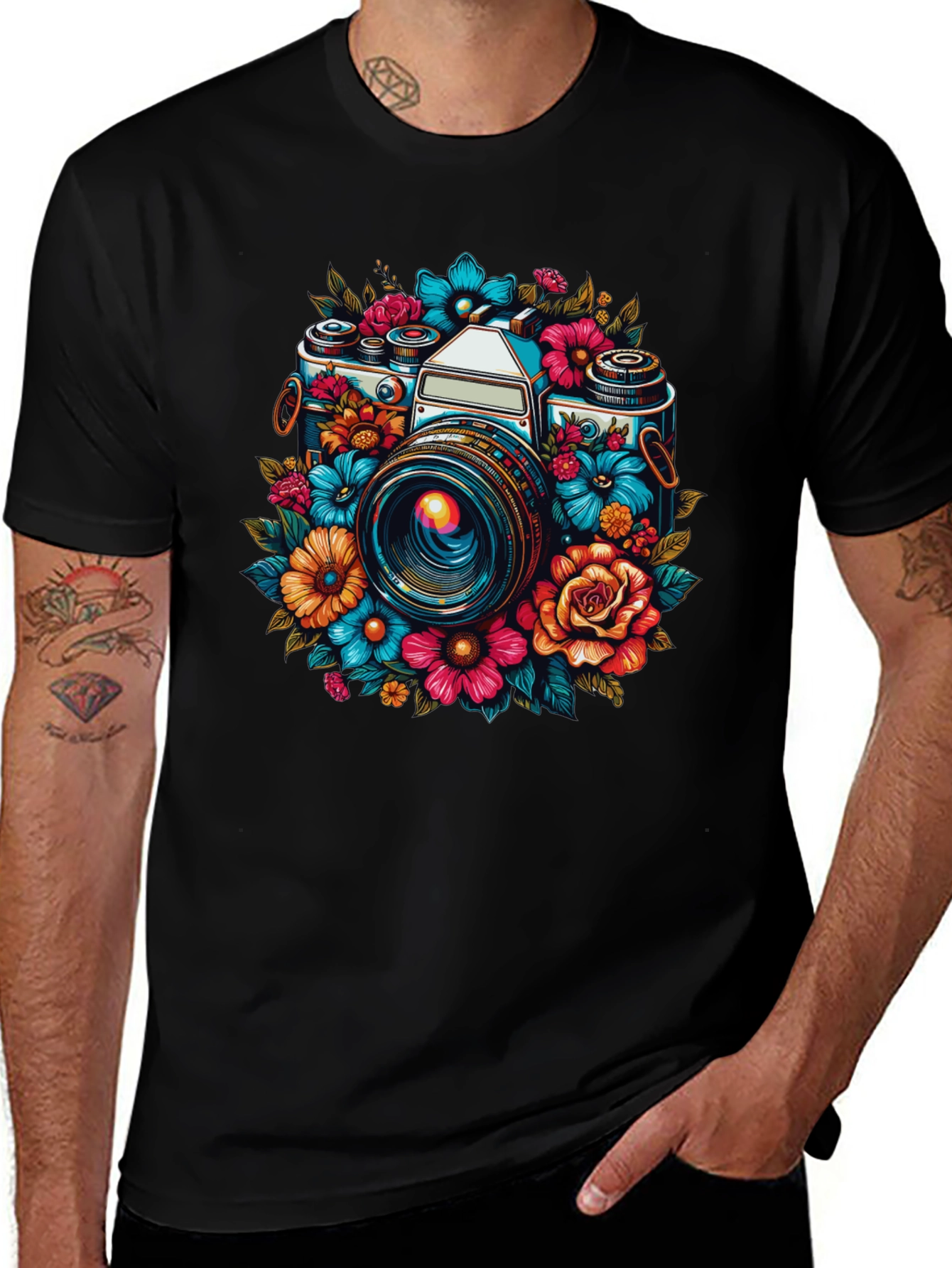 Floral Camera Graphic T-Shirt